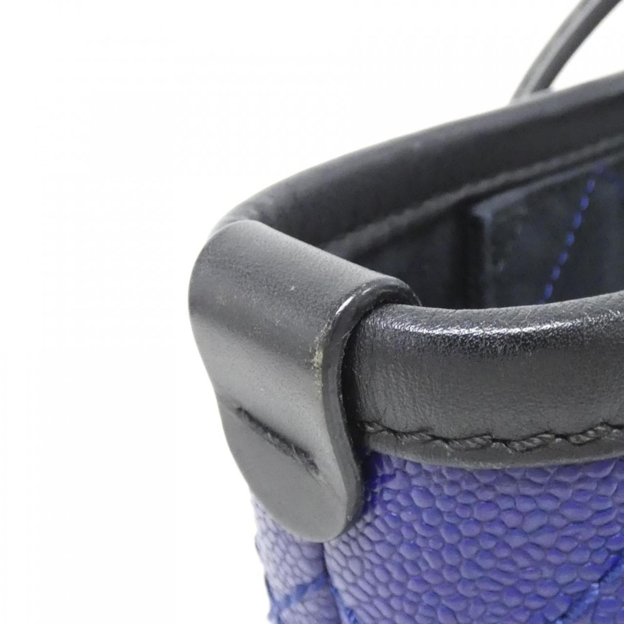Chanel Black Blue Grained Calfskin Handbag Pouch (Pre-Owned)