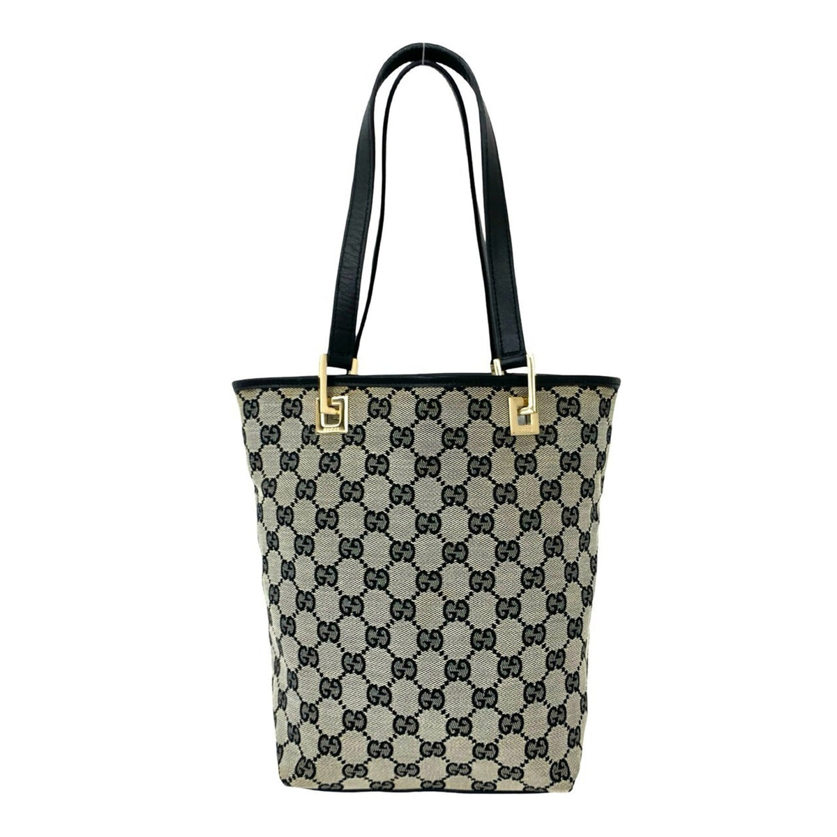 Gucci Black Canvas Leather Handbag Tote Bag (Pre-Owned)