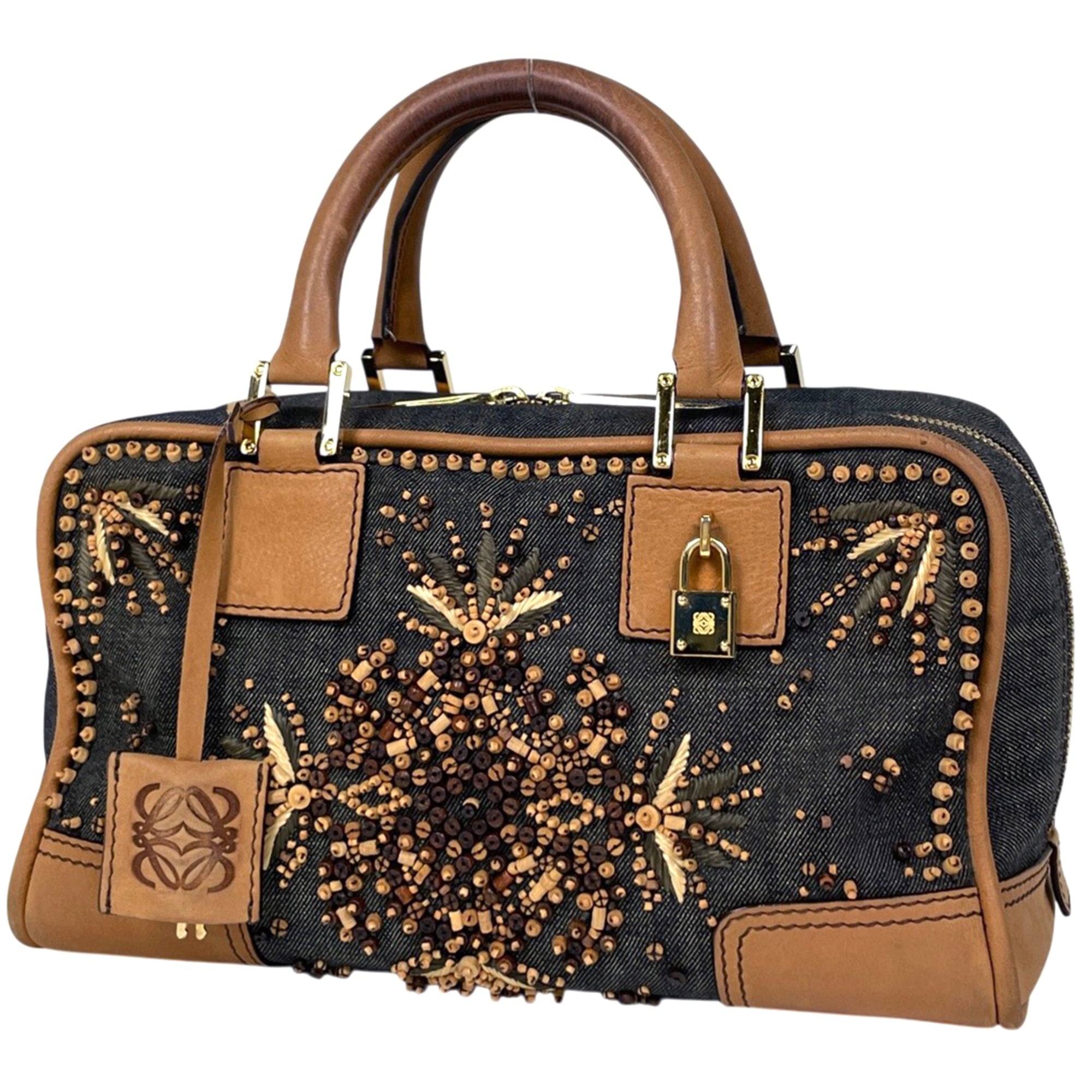 Loewe Brown Canvas Leather Handbag (Pre-Owned)