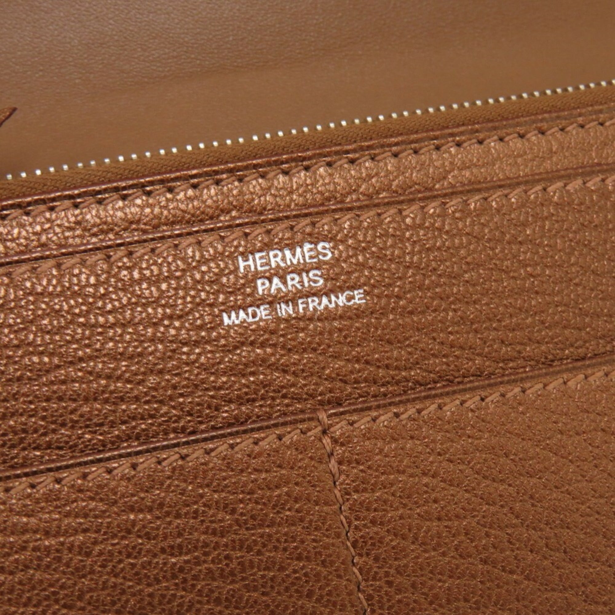 Hermes Bronze Chevre Leather Long Wallet (Bi-Fold) (Pre-Owned)