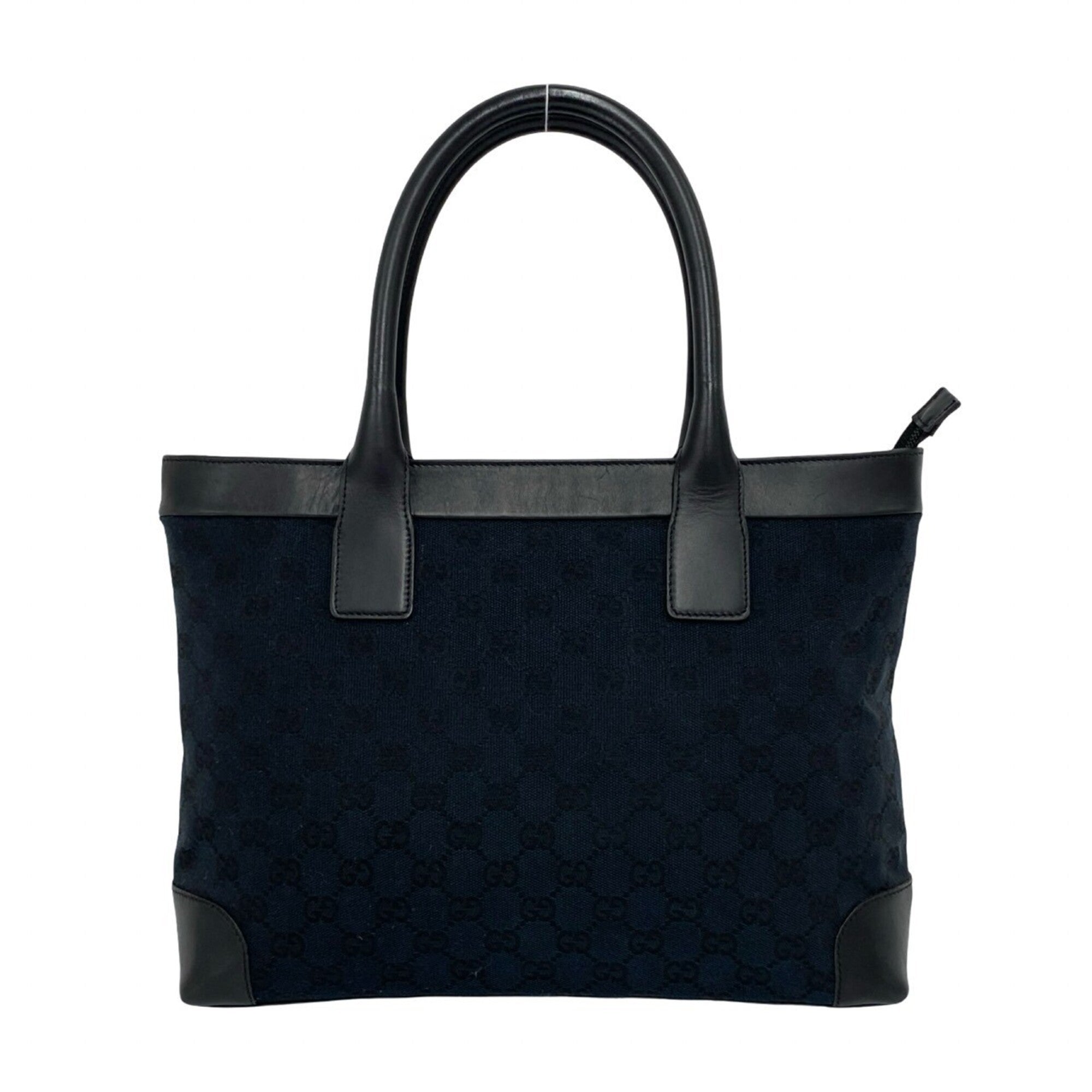 Gucci Black Navy Canvas Leather Handbag Tote Bag (Pre-Owned)