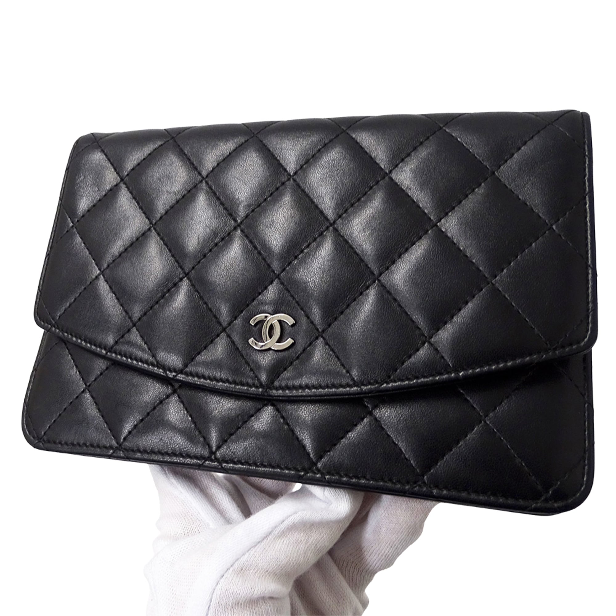 Chanel Black Leather Long Wallet (Bi-Fold) (Pre-Owned)