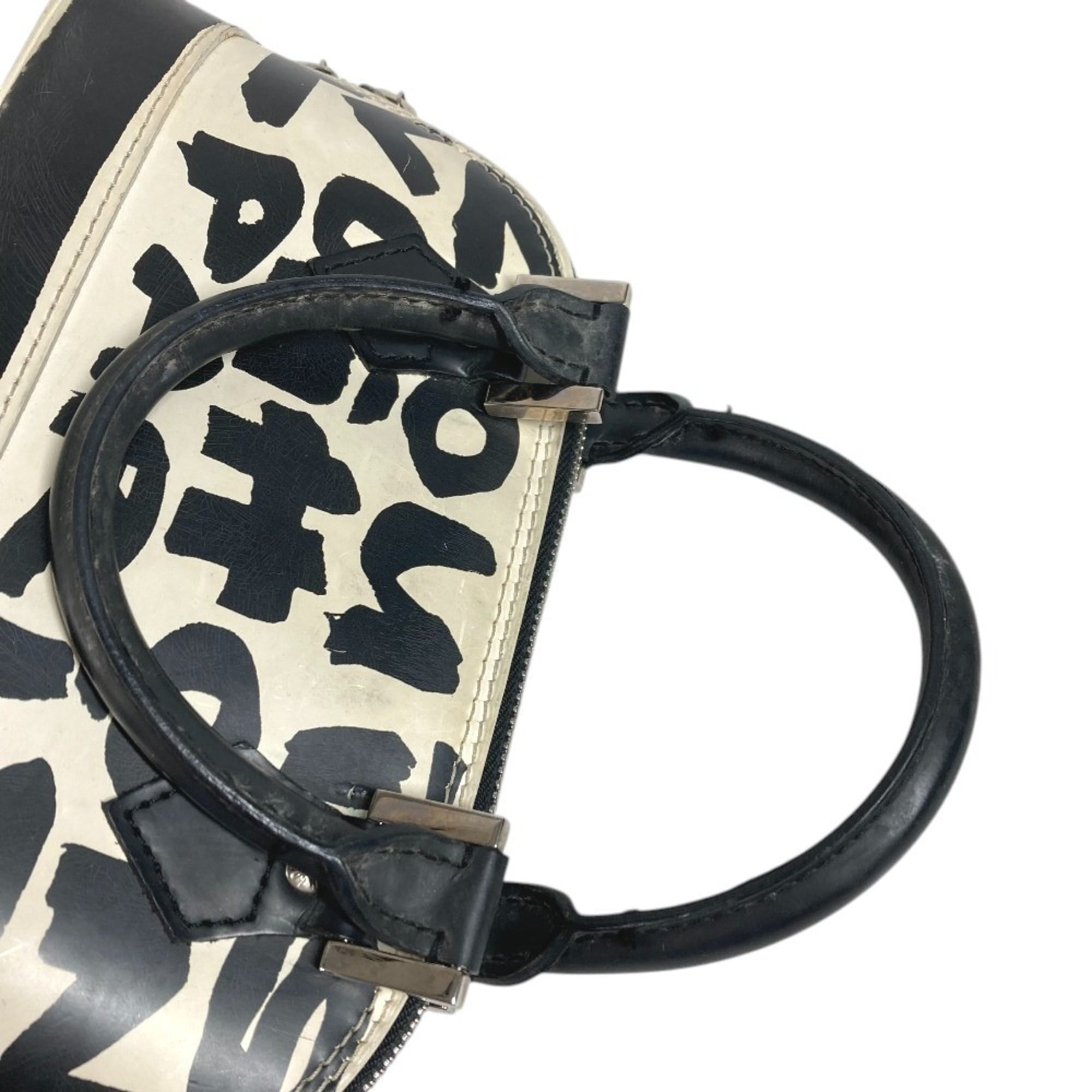 Louis Vuitton Black White Leather Handbag Tote Bag (Pre-Owned)