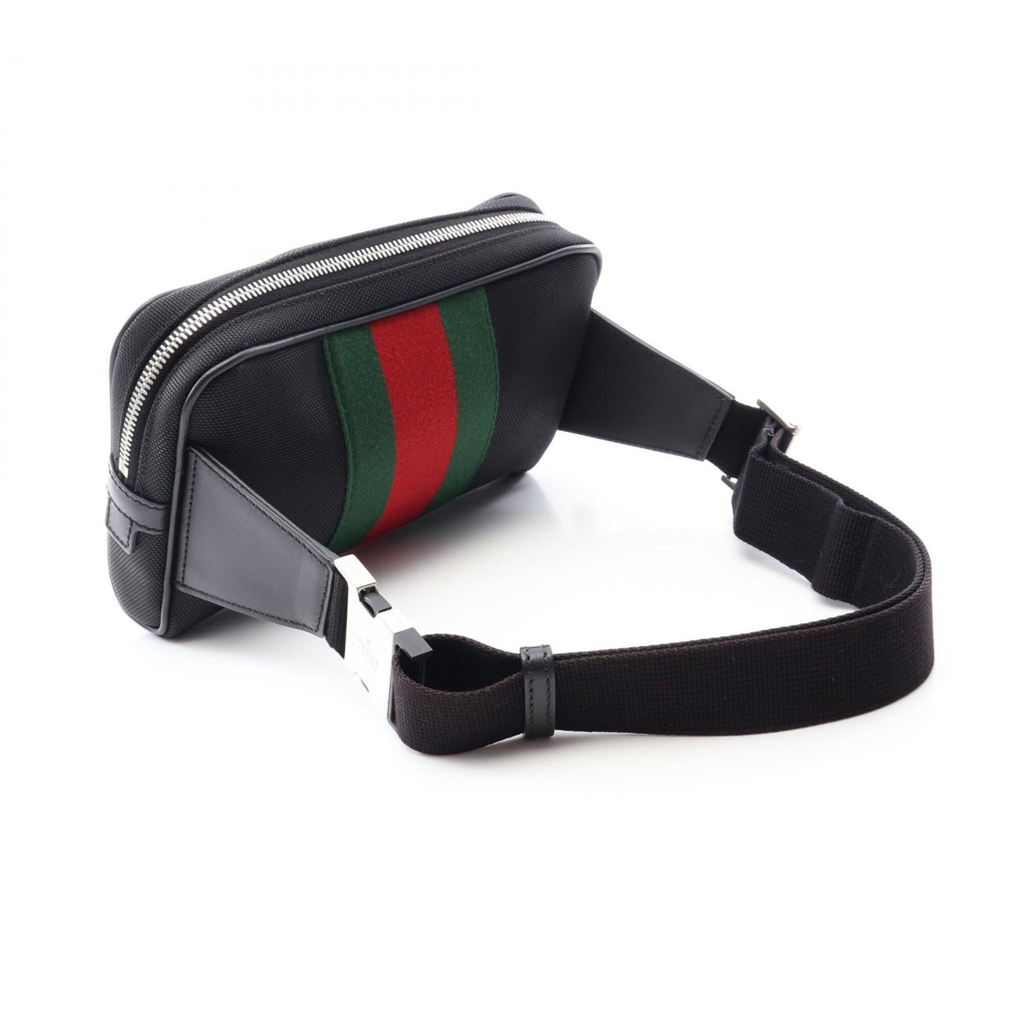 Gucci Black Green Red Color Canvas Leather Fanny Pack Handbag (Pre-Owned)