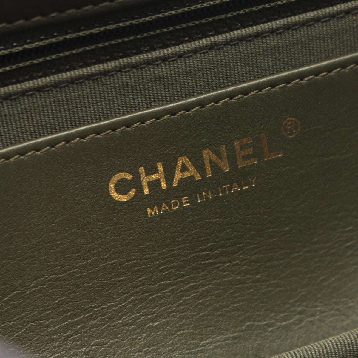 Chanel Khaki Leather Handbag Shoulder Bag (Pre-Owned)