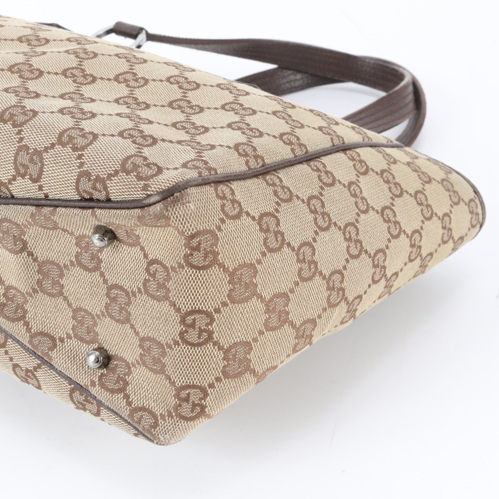 Gucci Gg Canvas Beige Brown Gg Canvas Leather Handbag (Pre-Owned)