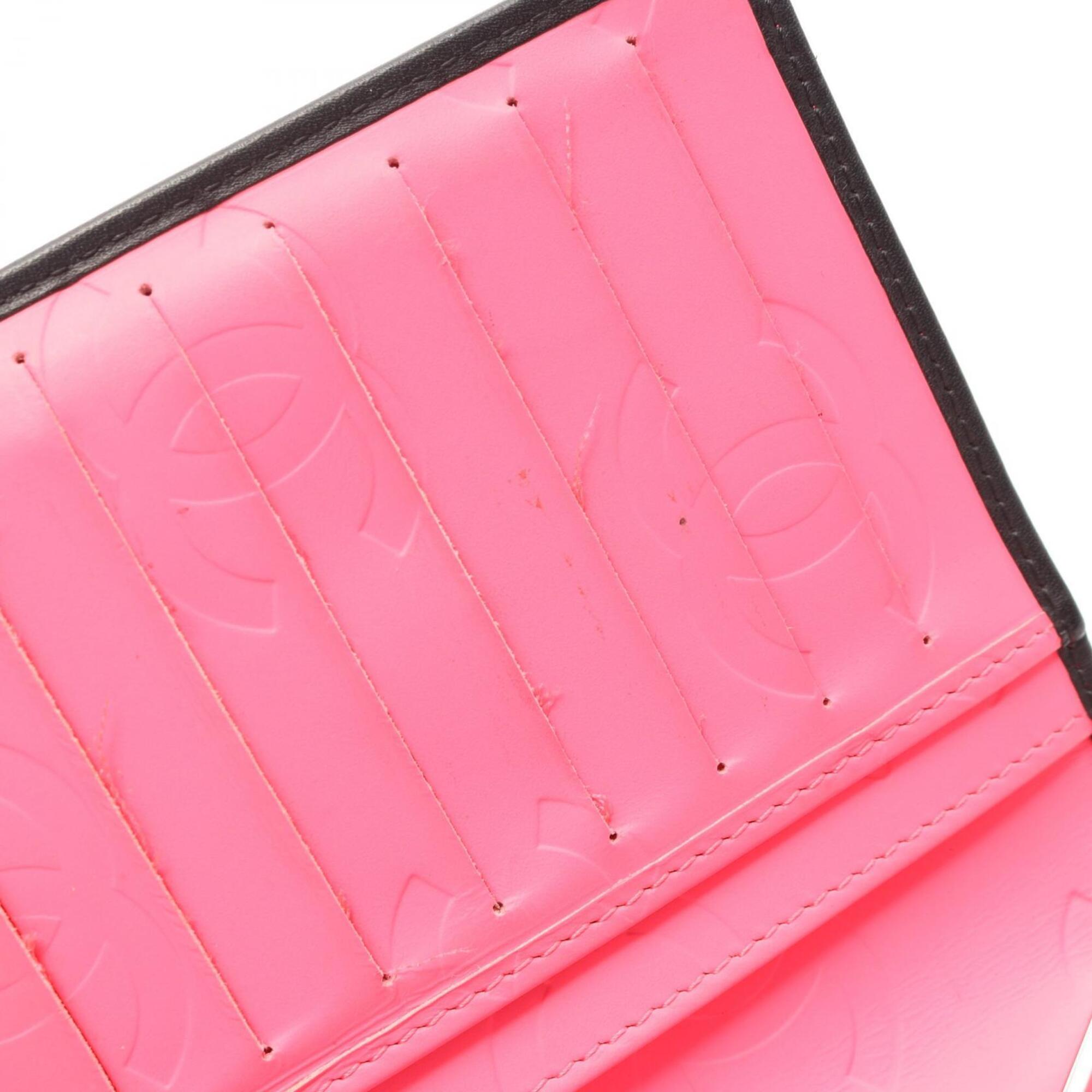 Chanel Black Leather Patent Leather Long Wallet (Bi-Fold) (Pre-Owned)