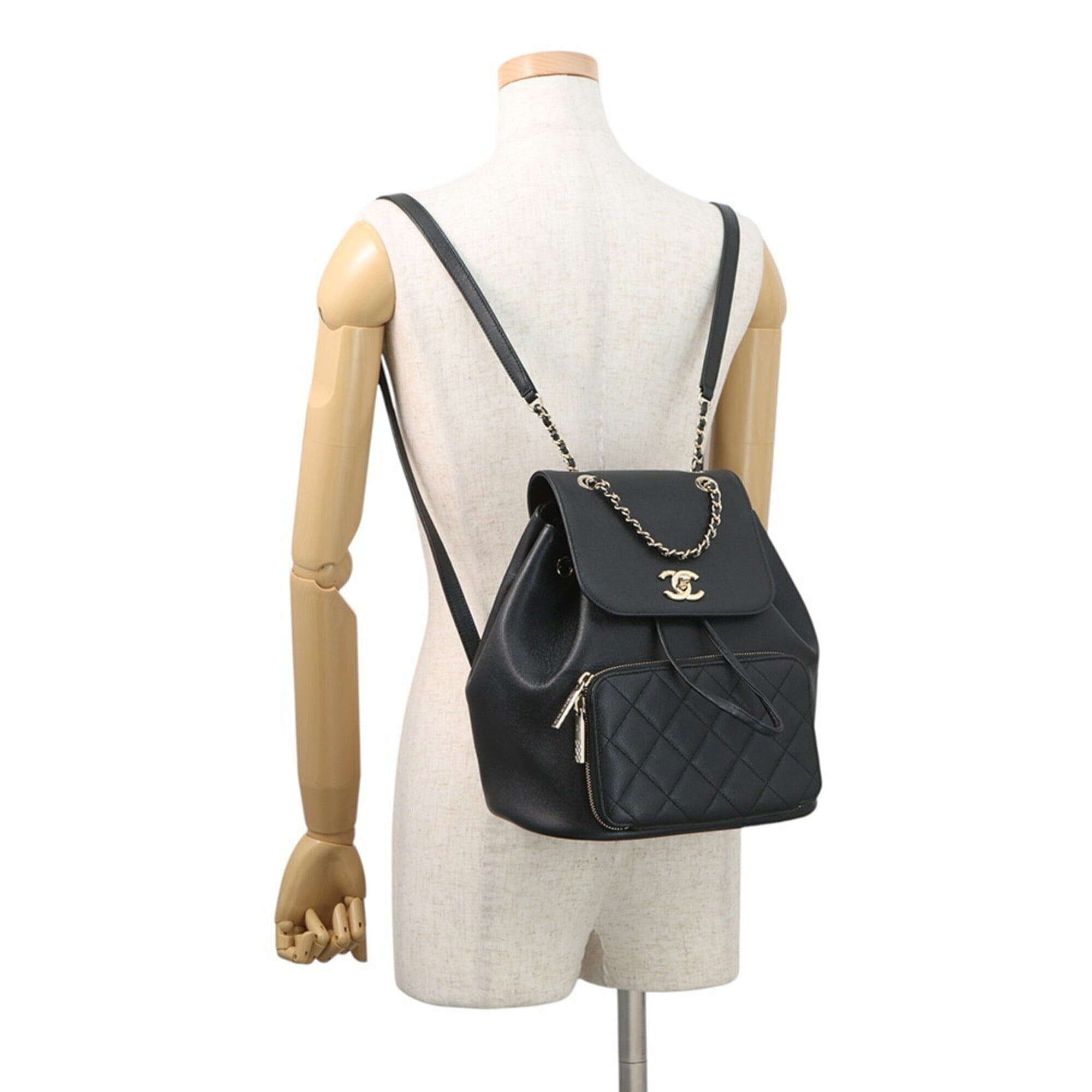 Chanel Black Grained Calfskin Backpack Handbag (Pre-Owned)