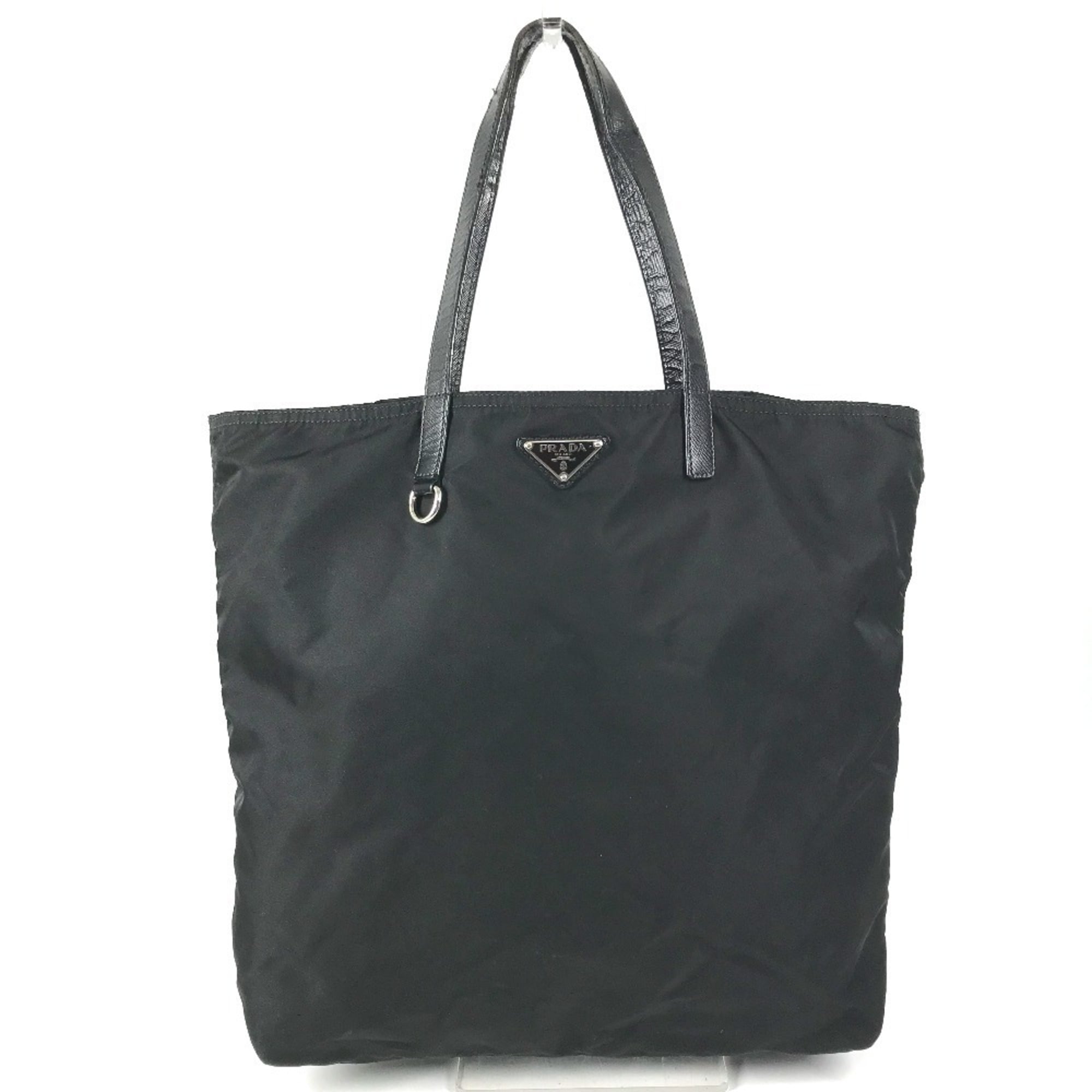 Prada Black Nylon Leather Shoulder Bag Tote Bag (Pre-Owned)