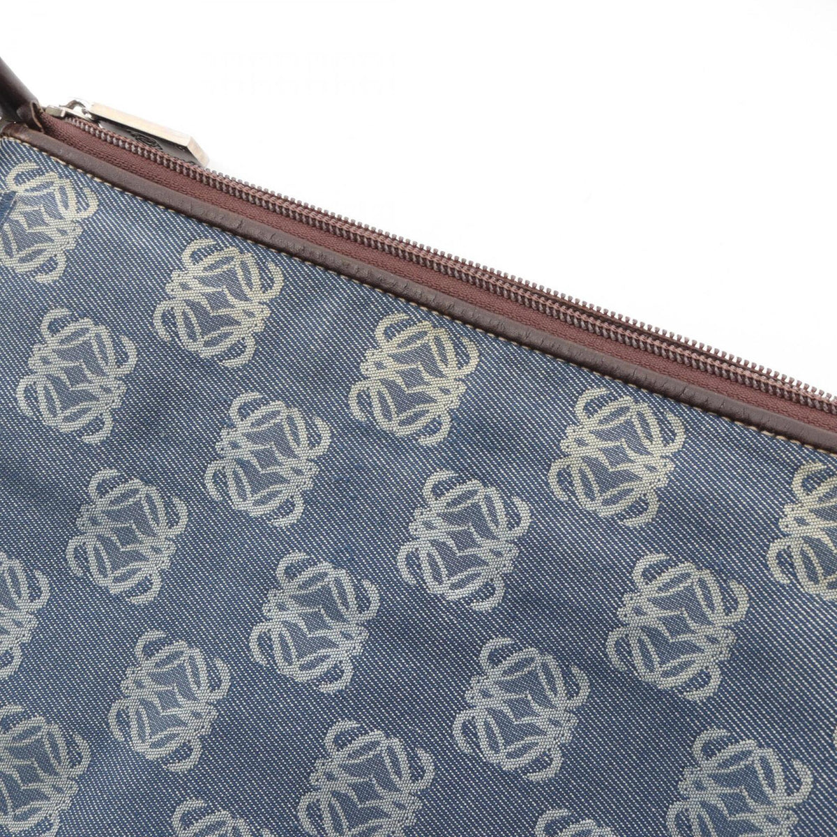 Loewe Blue Brown Canvas Leather Handbag Shoulder Bag (Pre-Owned)