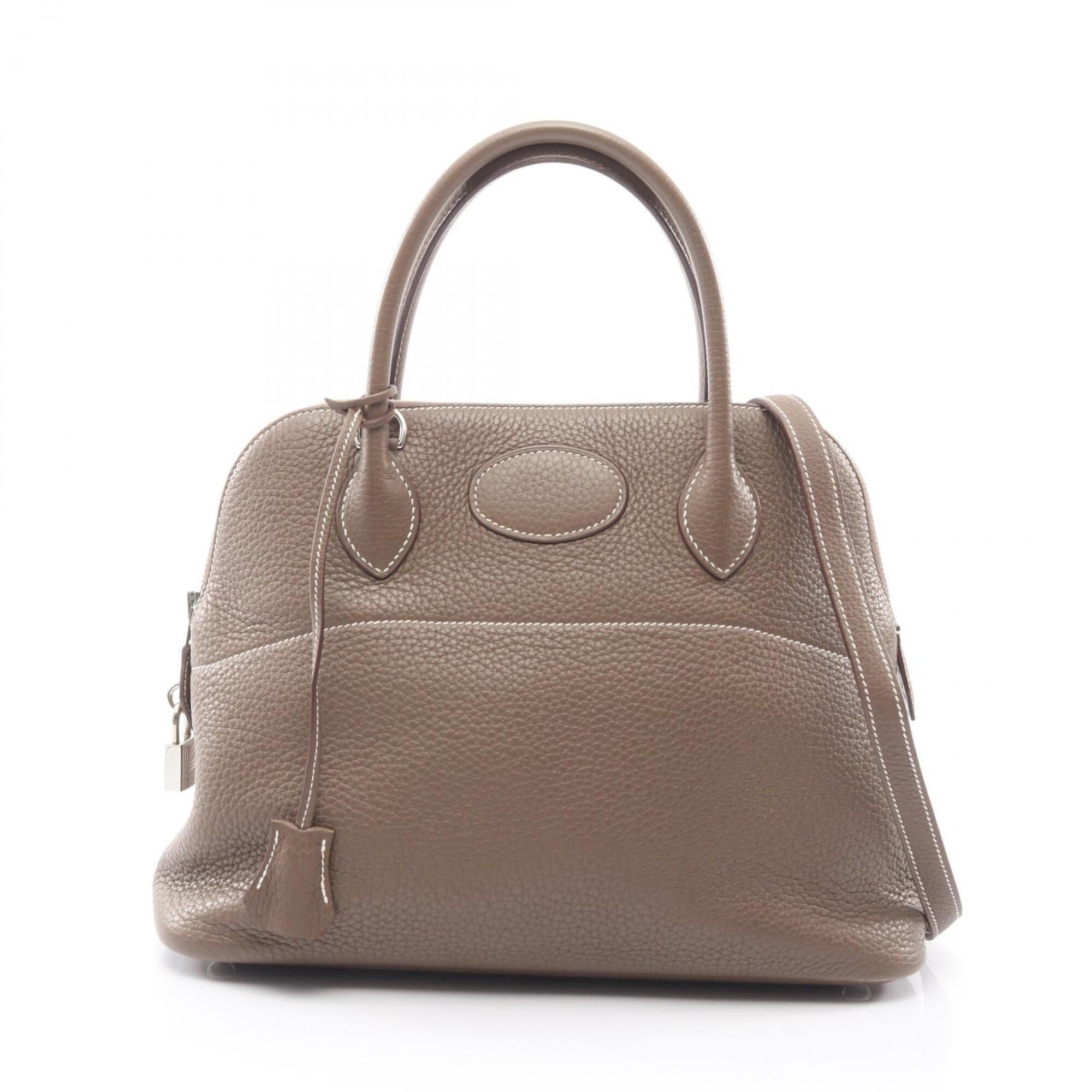 Hermes Etoupe Gray Gray Taurillon Clemence Leather Handbag (Pre-Owned)