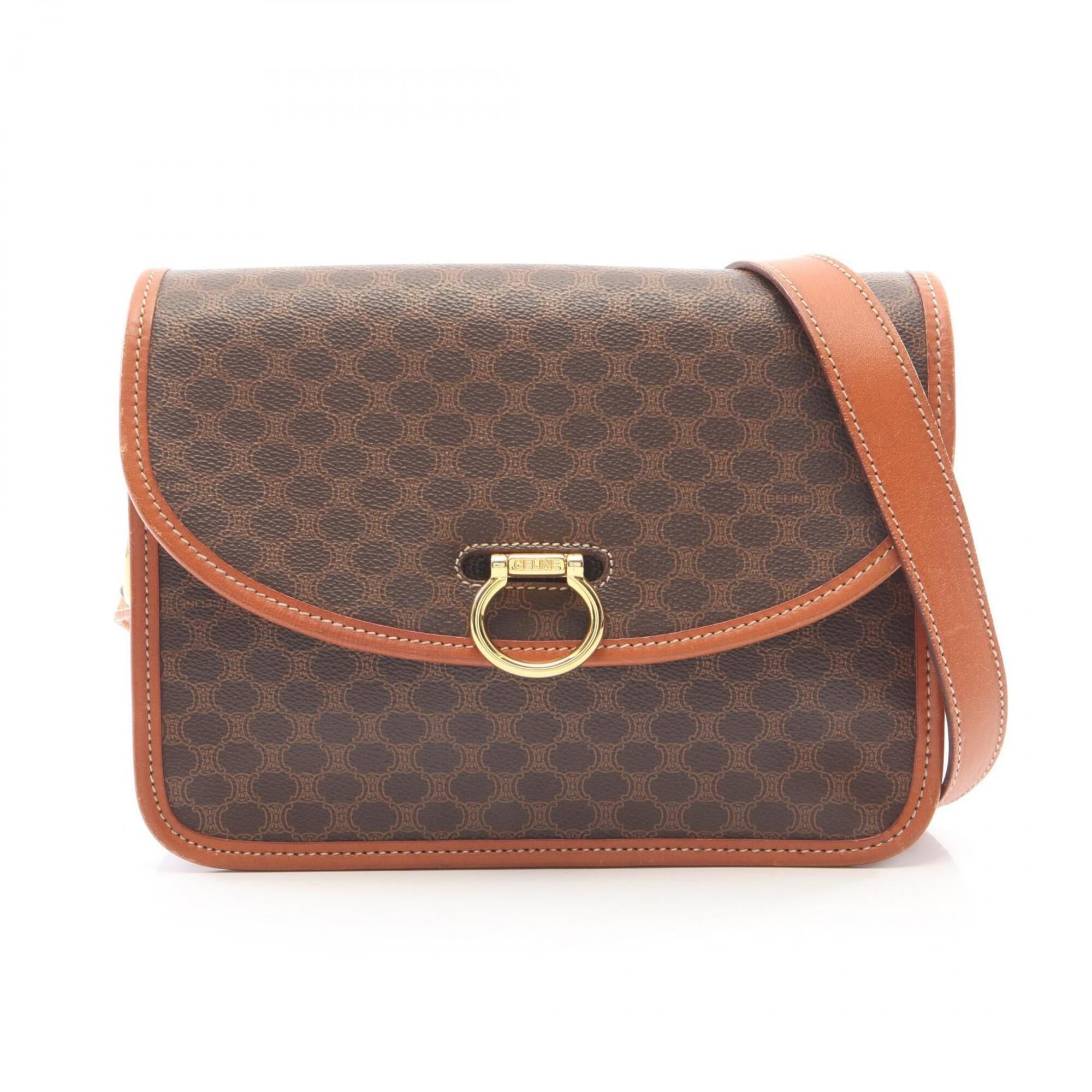 Celine Brown Coated Canvas Leather Shoulder Bag (Pre-Owned)