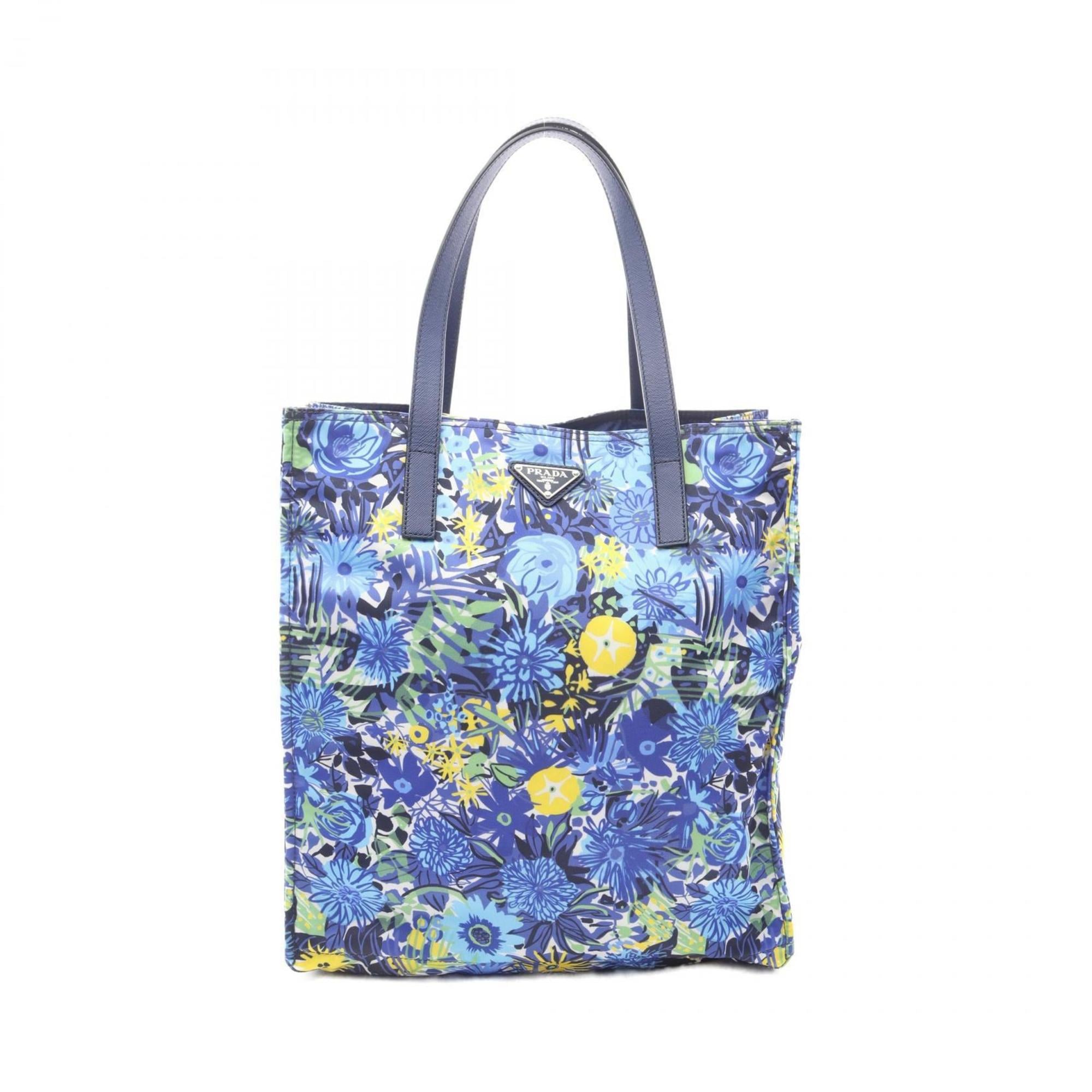 Prada Blue Multi-Color Tessuto Stampato Handbag Tote Bag (Pre-Owned)