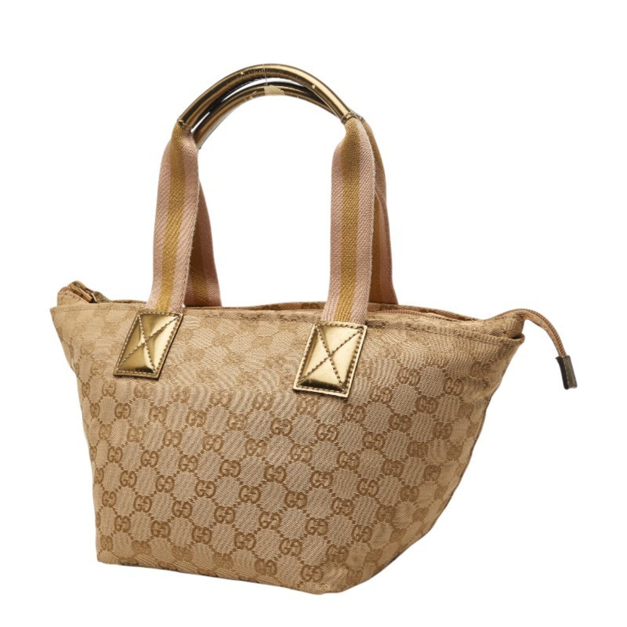 Gucci Beige Gold Canvas Leather Handbag (Pre-Owned)