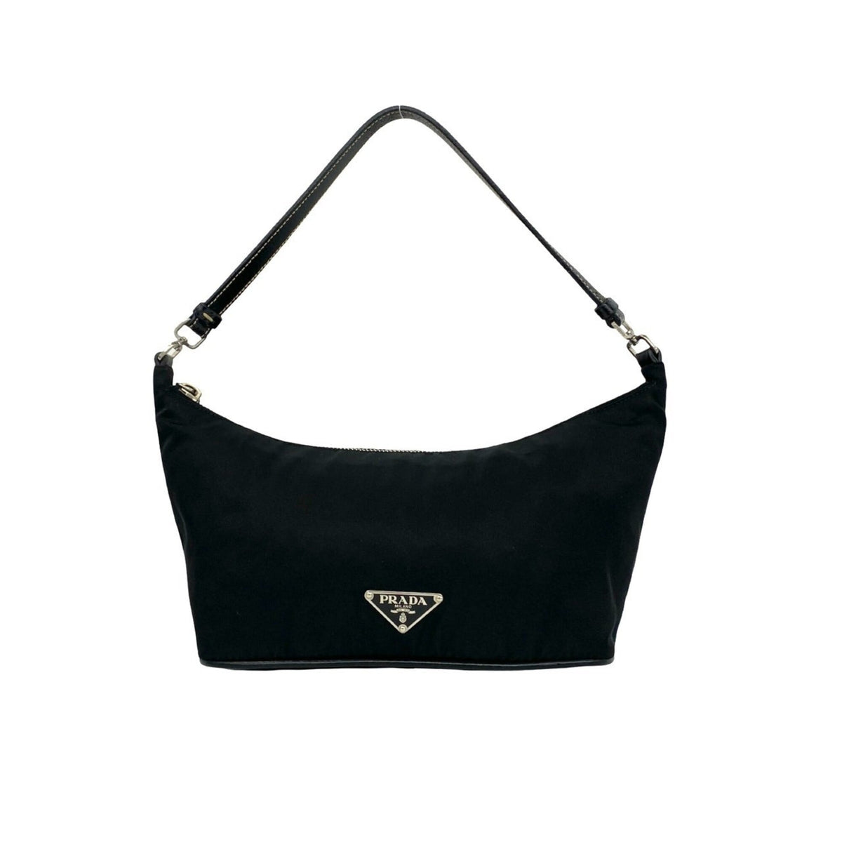 Prada Black Nylon Leather Handbag Shoulder Bag (Pre-Owned)