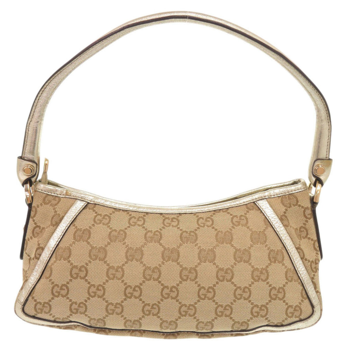 Gucci Beige Gold Gg Canvas Leather Shoulder Bag (Pre-Owned)