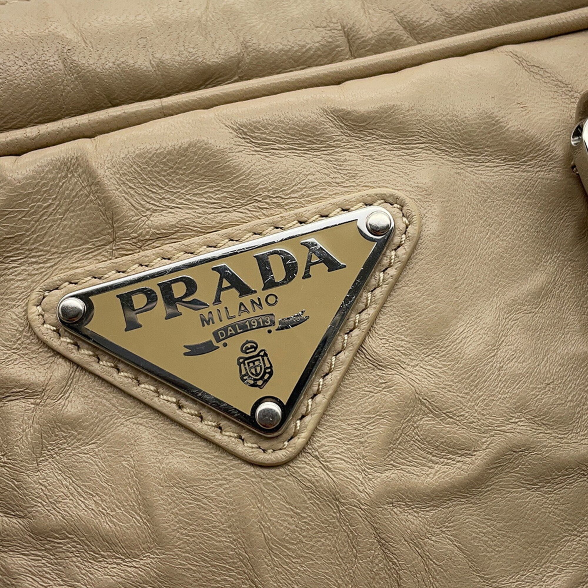 Prada Beige Leather Handbag Shoulder Bag (Pre-Owned)