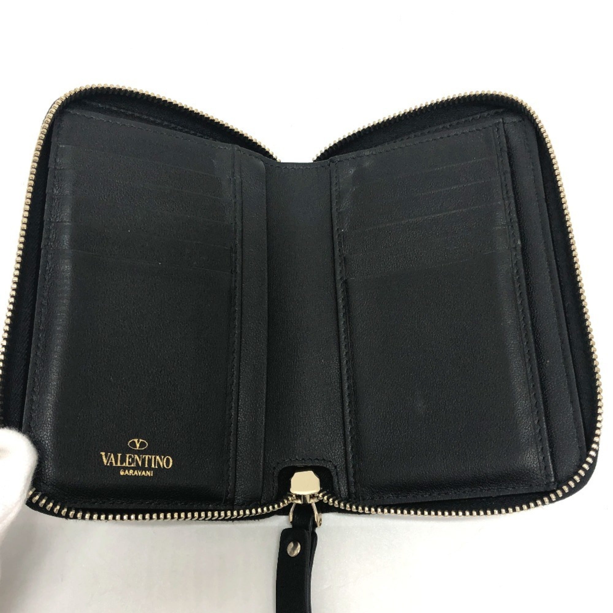 Valentino Black White Leather Wallet (Bi-Fold) (Pre-Owned)