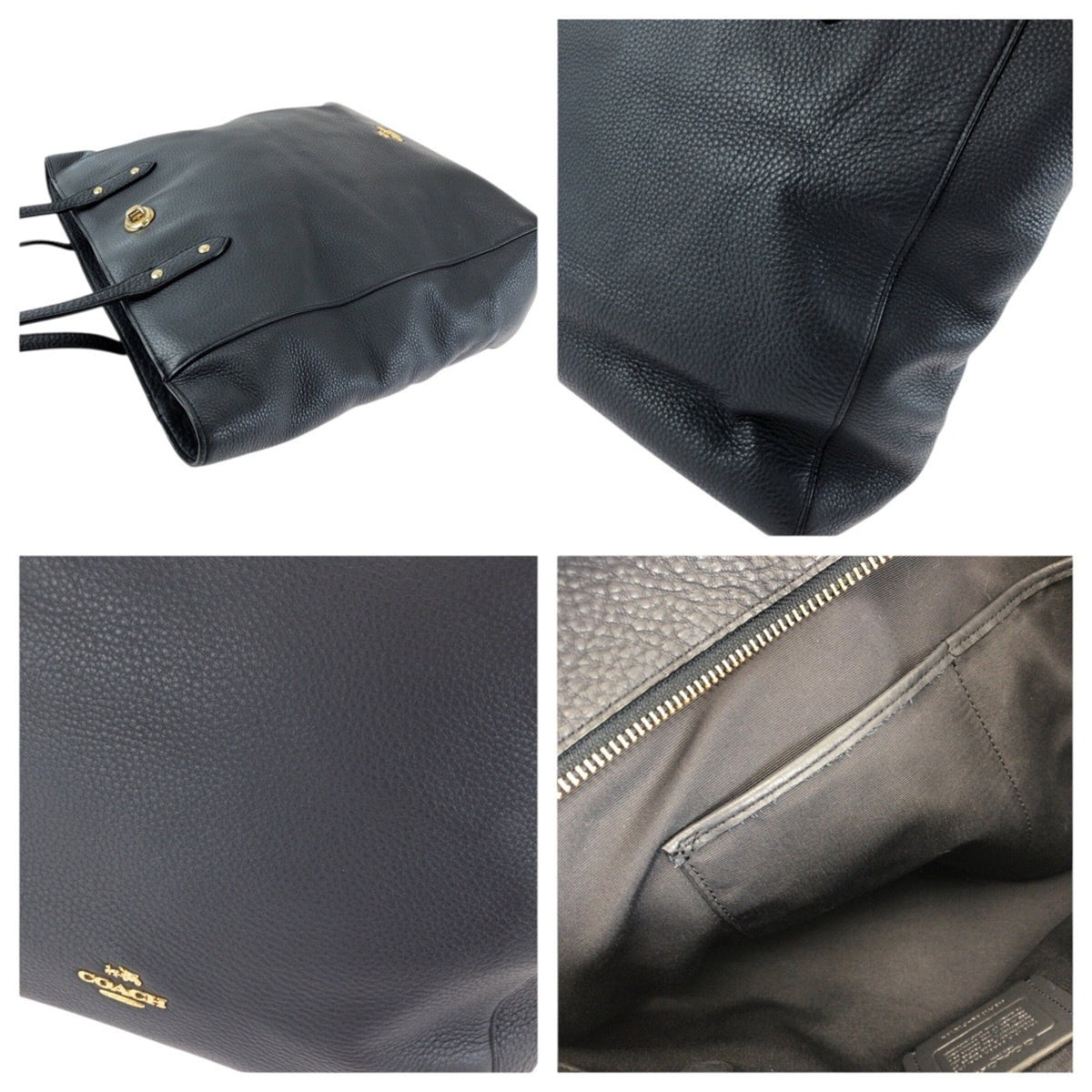 Coach Navy Leather Shoulder Bag Tote Bag (Pre-Owned)