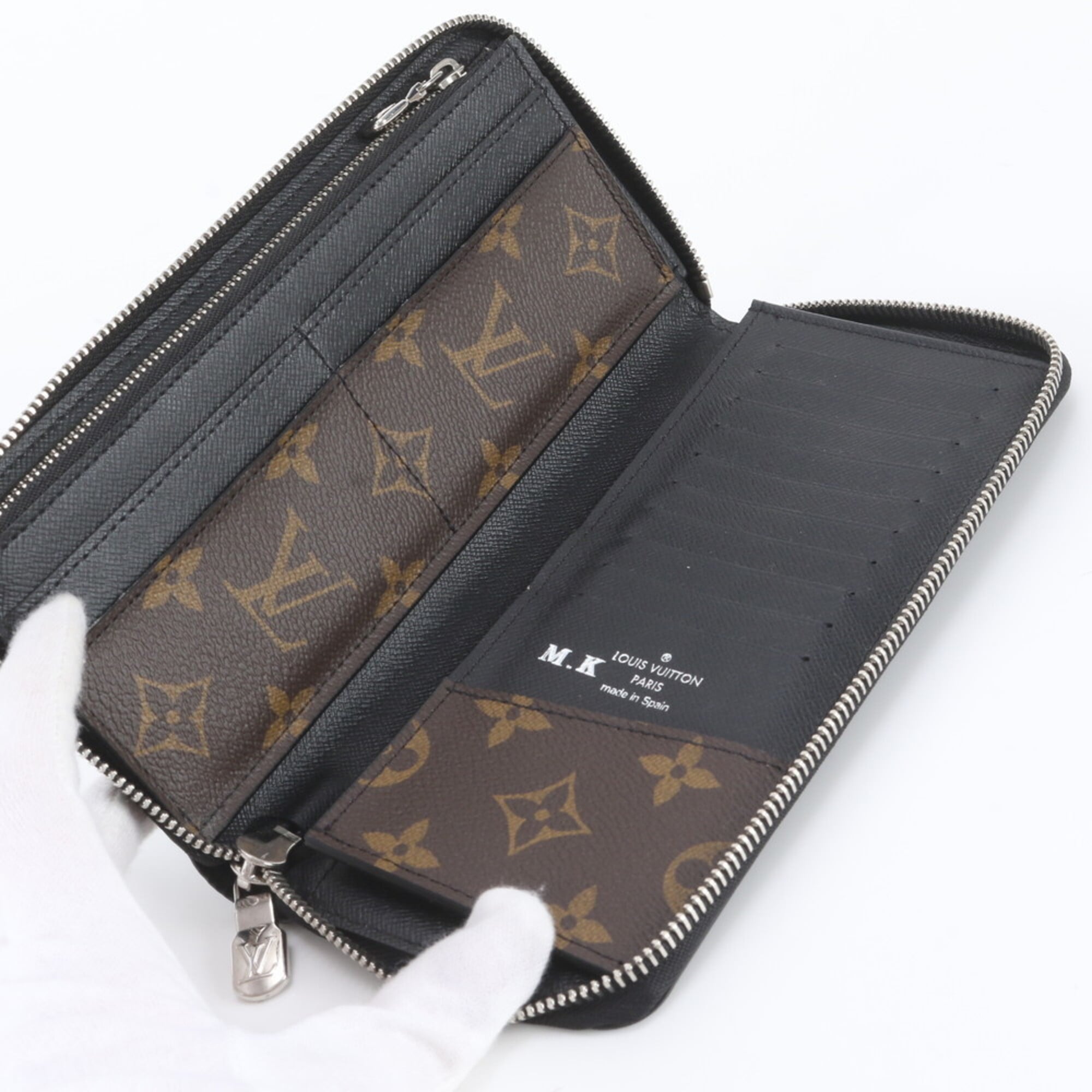 Louis Vuitton Black Brown Leather Coated Canvas Long Wallet (Bi-Fold) (Pre-Owned)