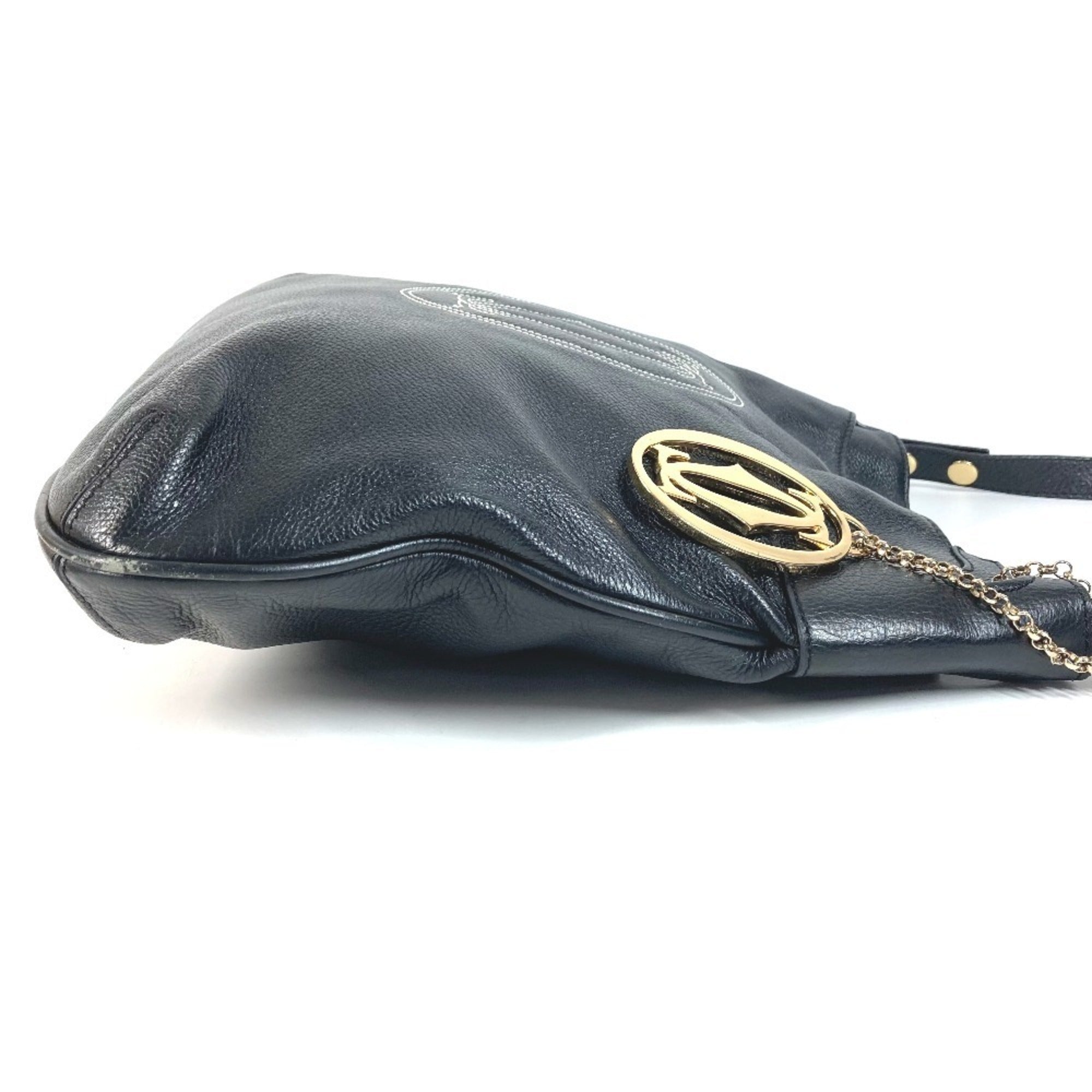 Cartier Marcello Black White Leather Shoulder Bag (Pre-Owned)