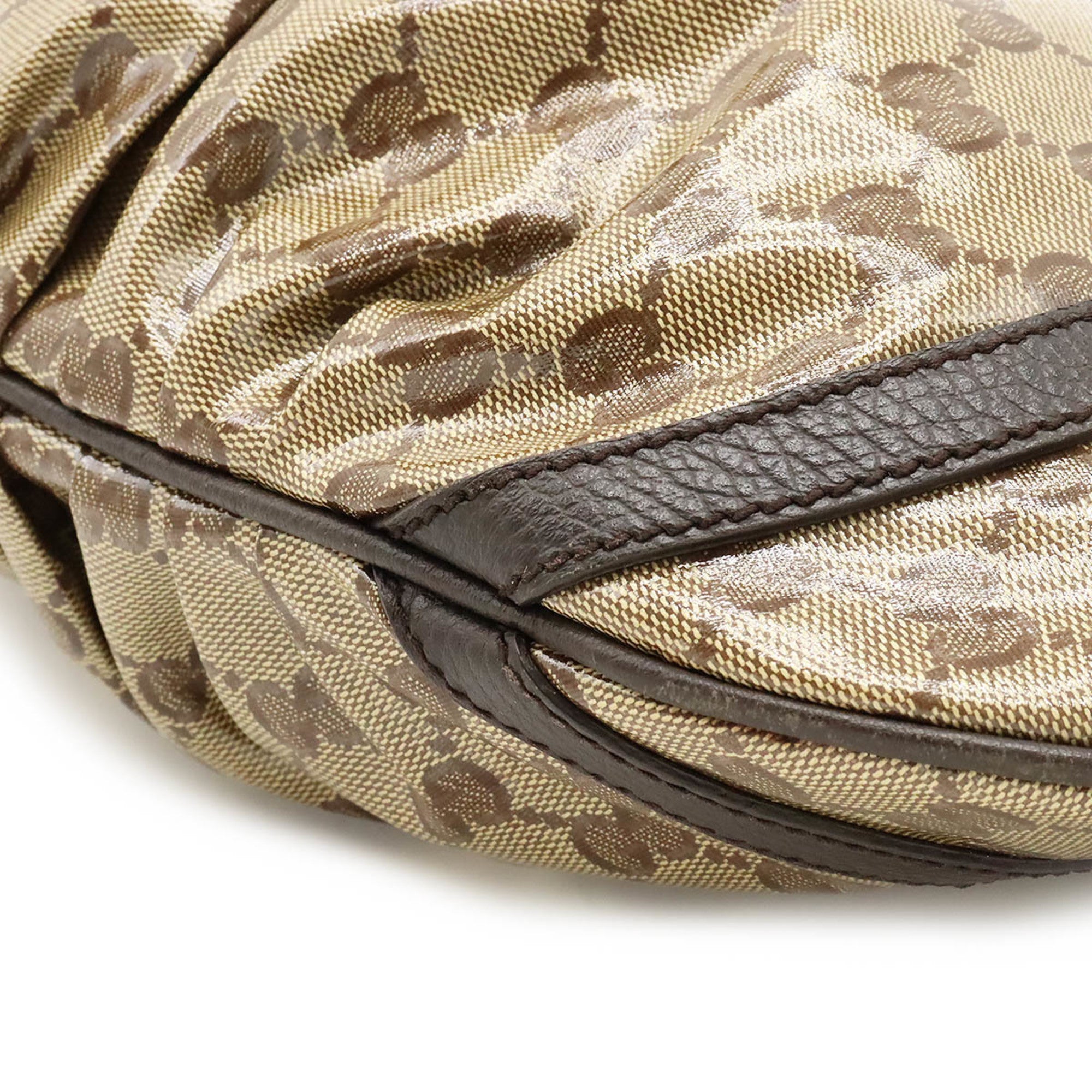 Gucci Beige Dark Brown Coated Canvas Leather Shoulder Bag (Pre-Owned)