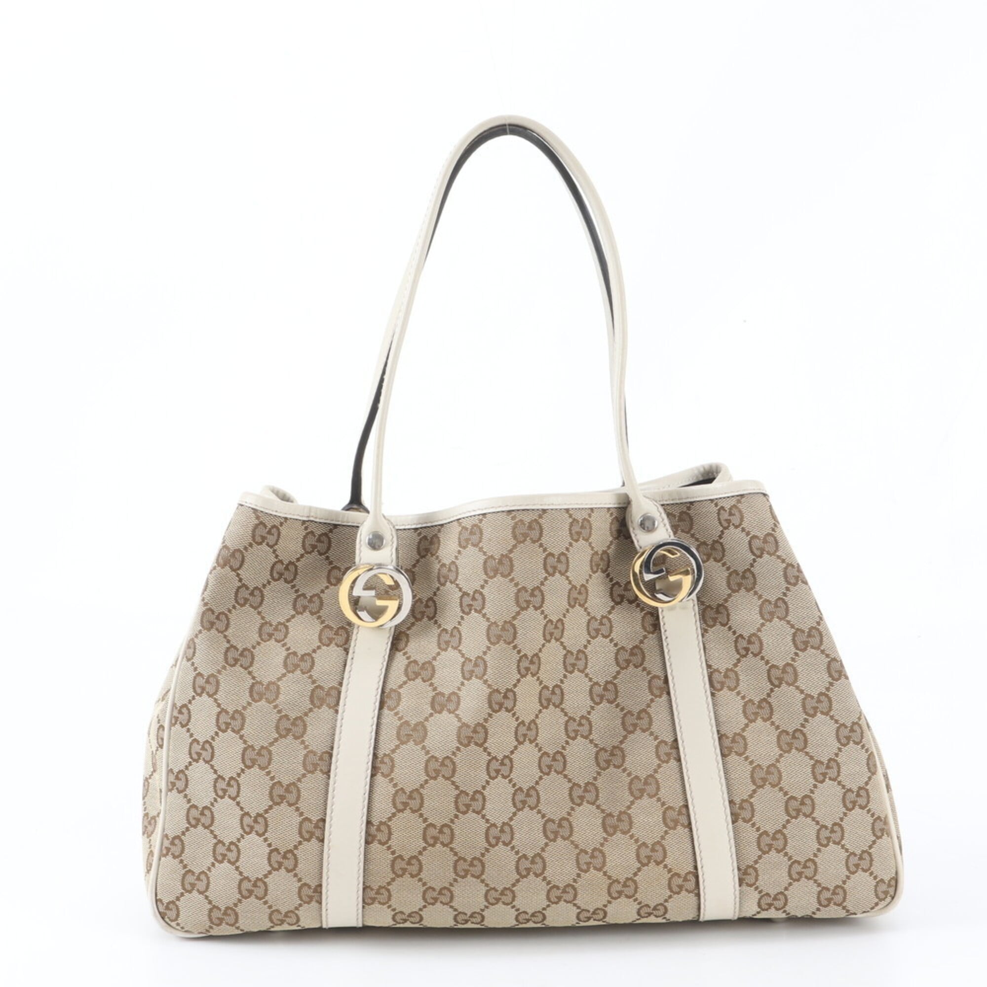 Gucci Gg Canvas Brown White Gg Canvas Leather Handbag Tote Bag (Pre-Owned)