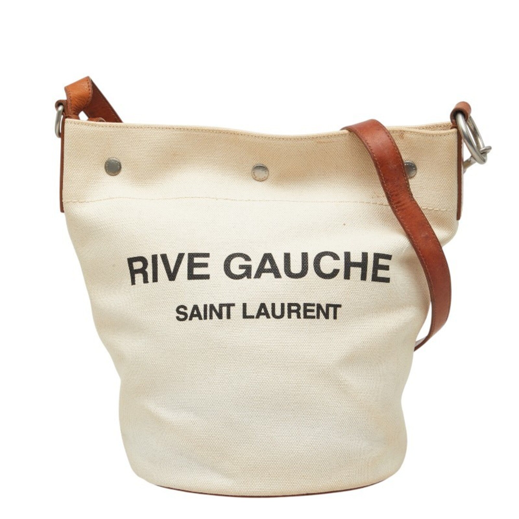 Saint Laurent Brown Ivory Canvas Leather Shoulder Bag (Pre-Owned)