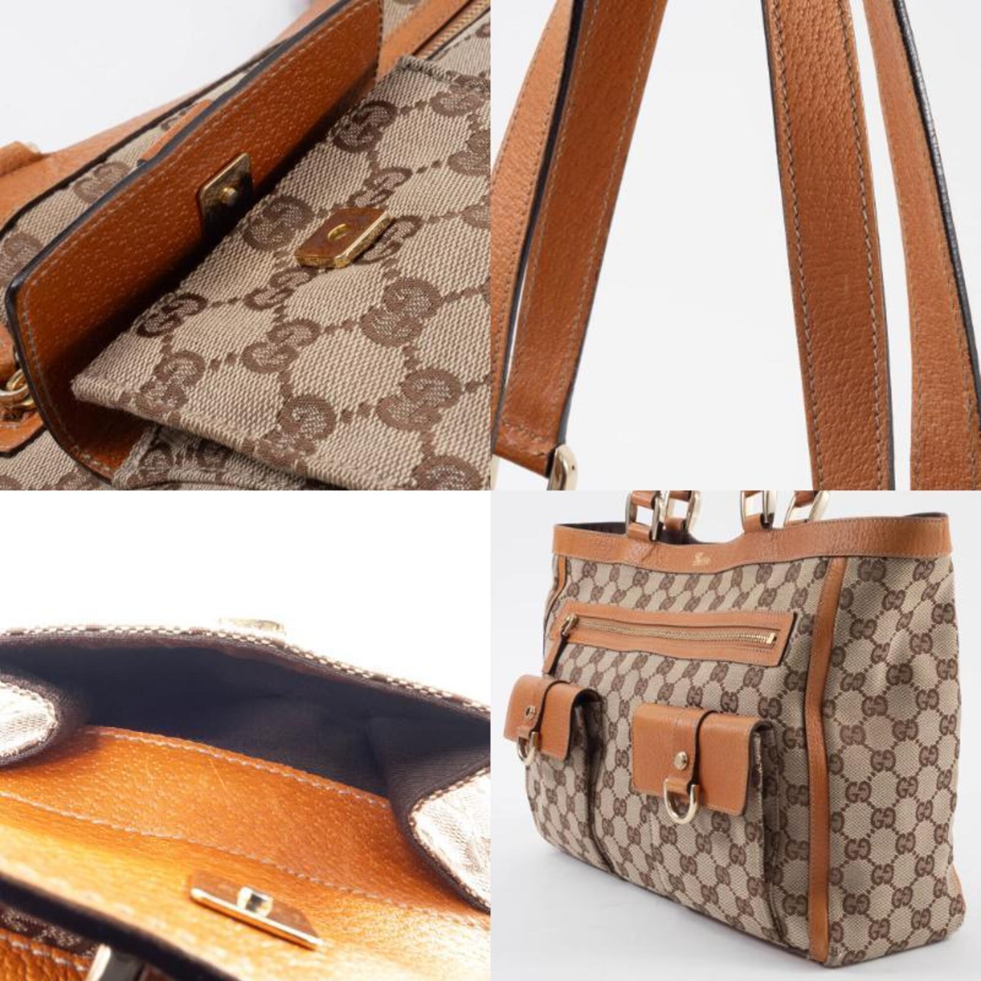 Gucci Abbey Beige Brown Gg Canvas Leather Tote Bag (Pre-Owned)