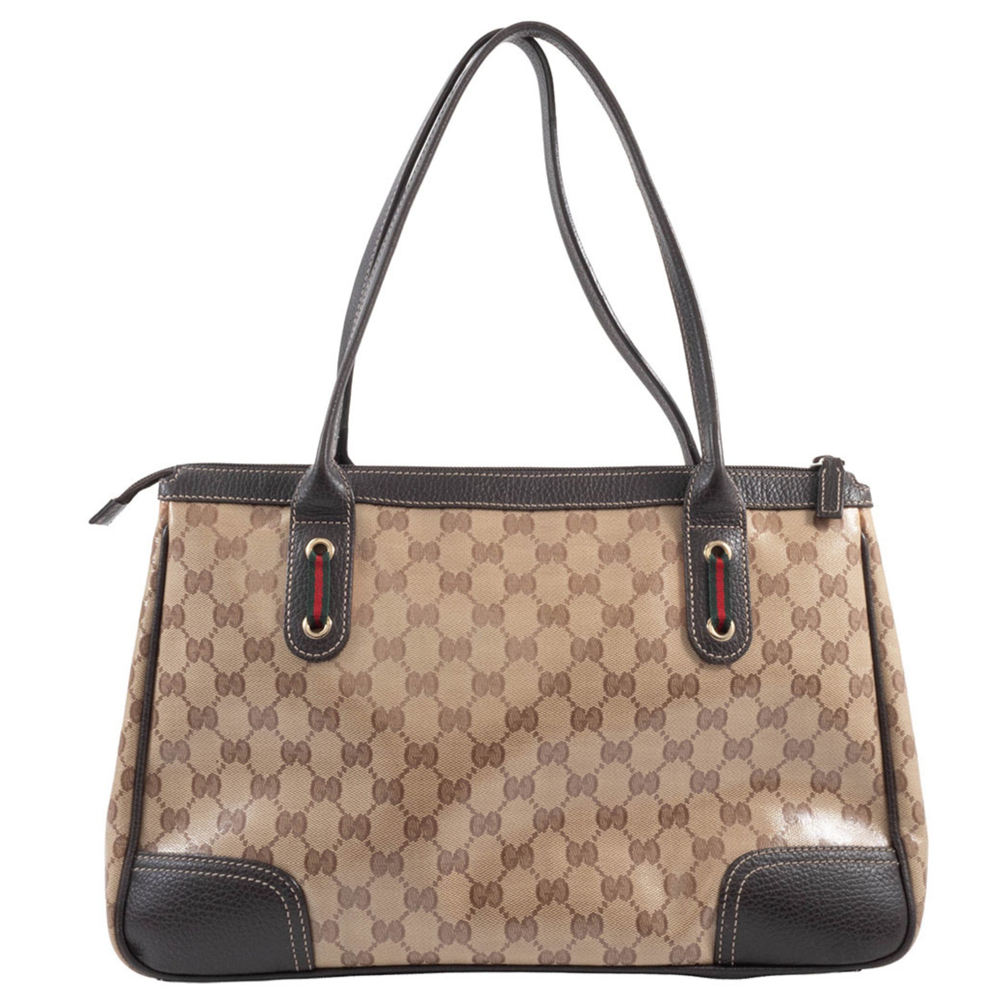Gucci Gg Crystal Beige Brown Pvc Leather Tote Bag (Pre-Owned)