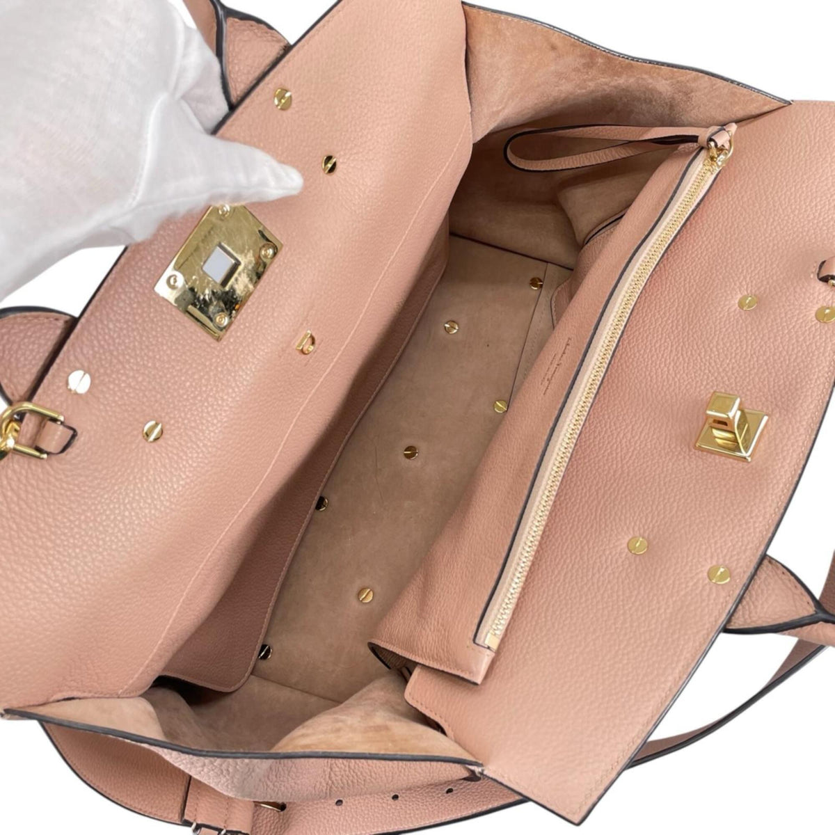 Salvatore Ferragamo Pink Beige Leather Handbag Shoulder Bag (Pre-Owned)