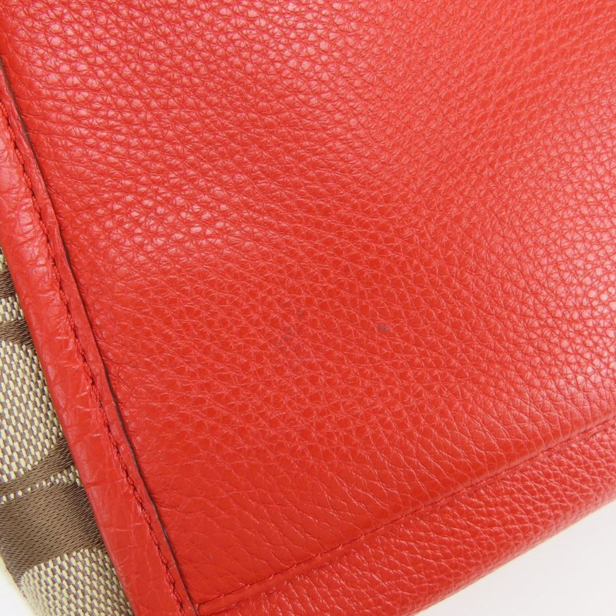 Coach Beige Red Color Canvas Leather Tote Bag (Pre-Owned)
