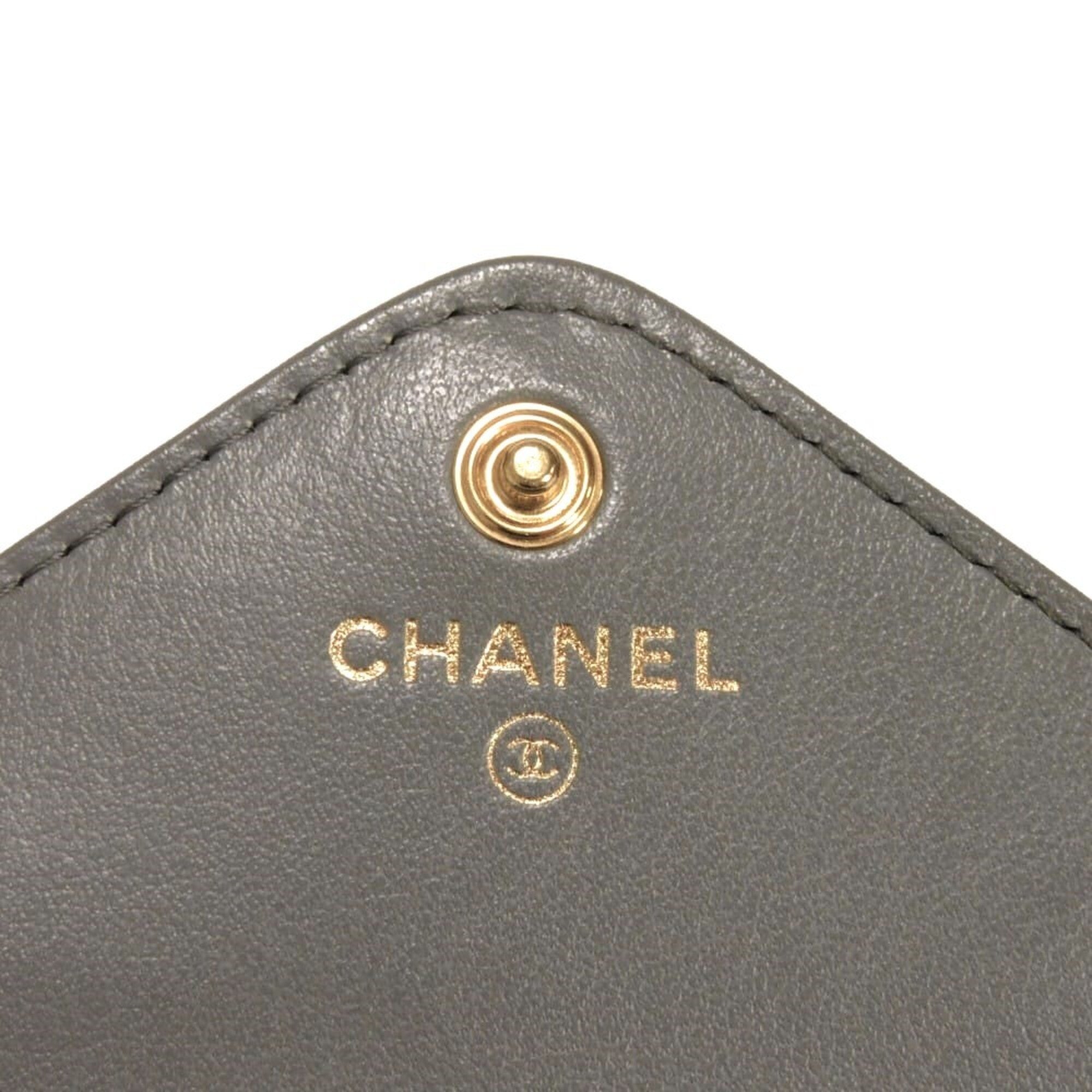 Chanel Gray Leather Wallet (Bi-Fold) (Pre-Owned)