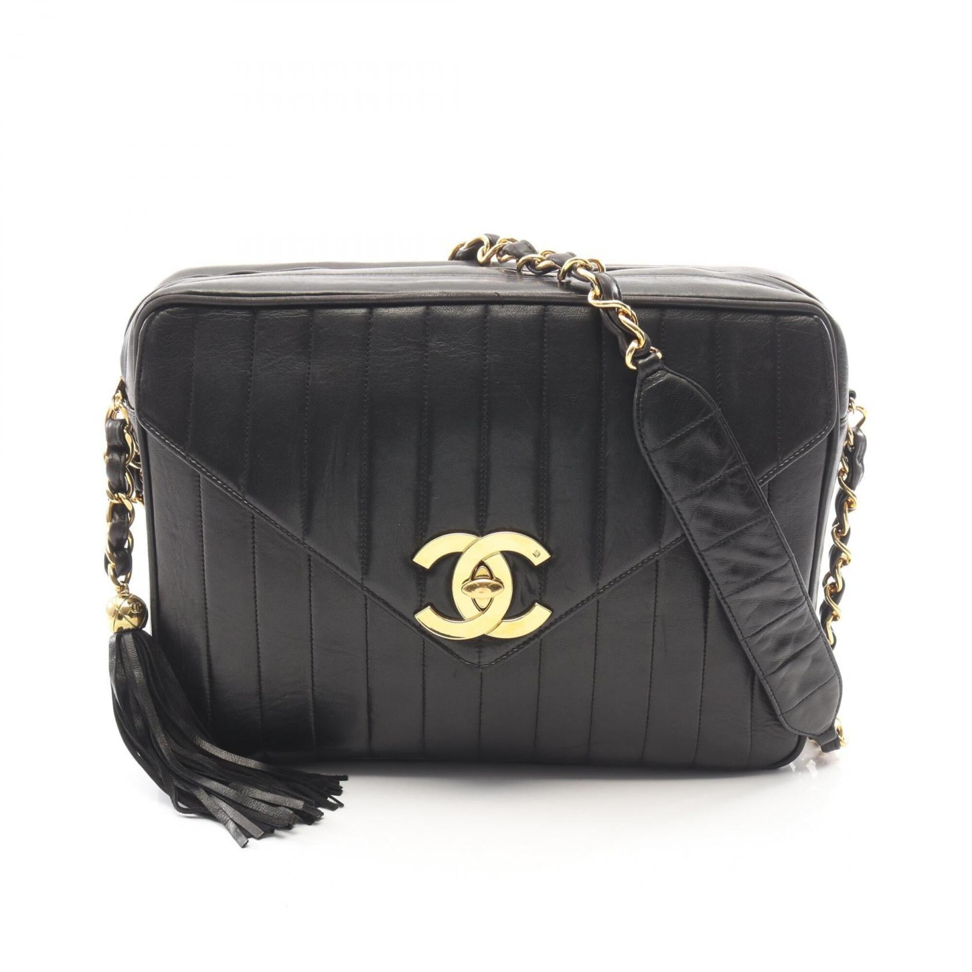 Chanel Black Leather Handbag Shoulder Bag (Pre-Owned)