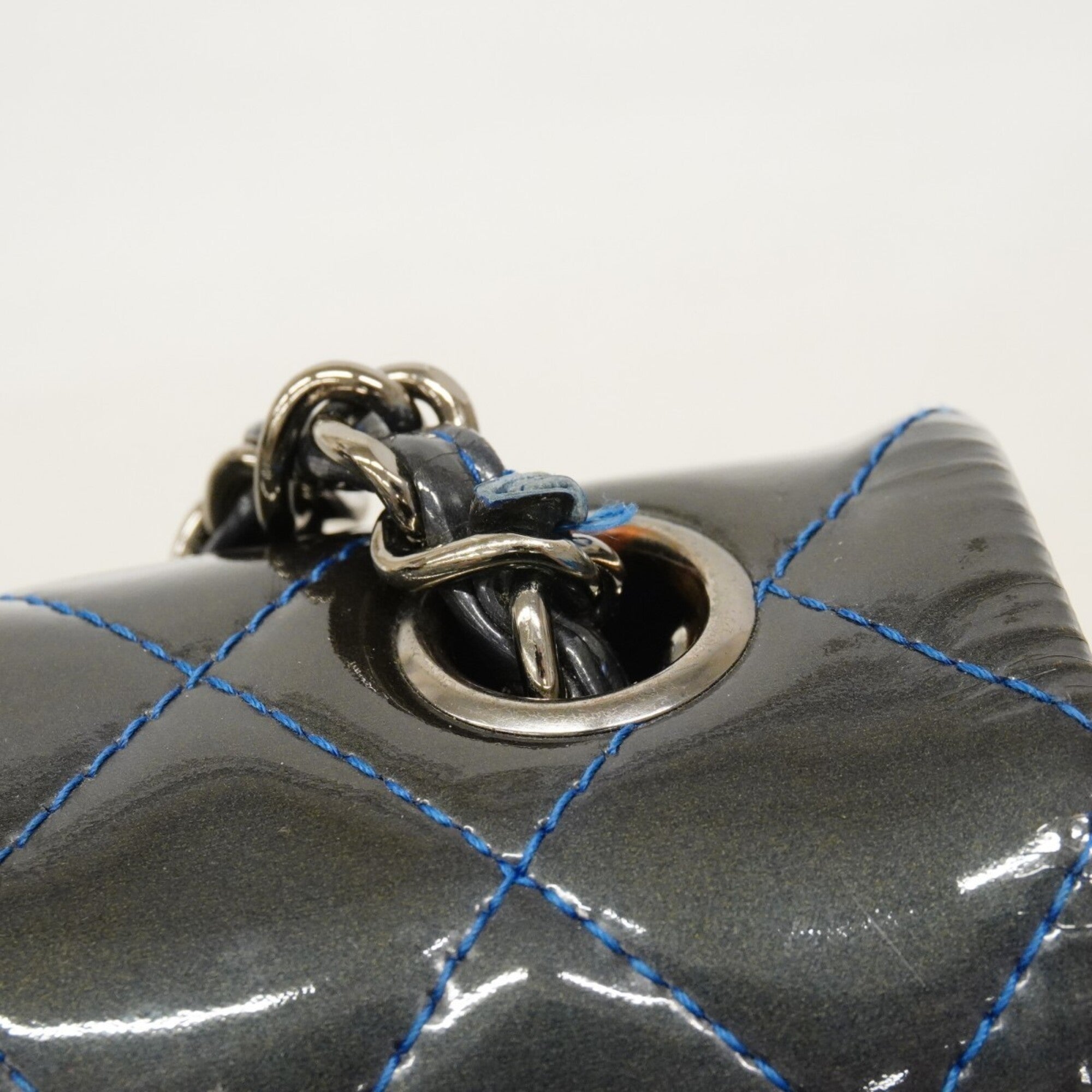 Chanel Blue Gray Patent Leather Shoulder Bag (Pre-Owned)