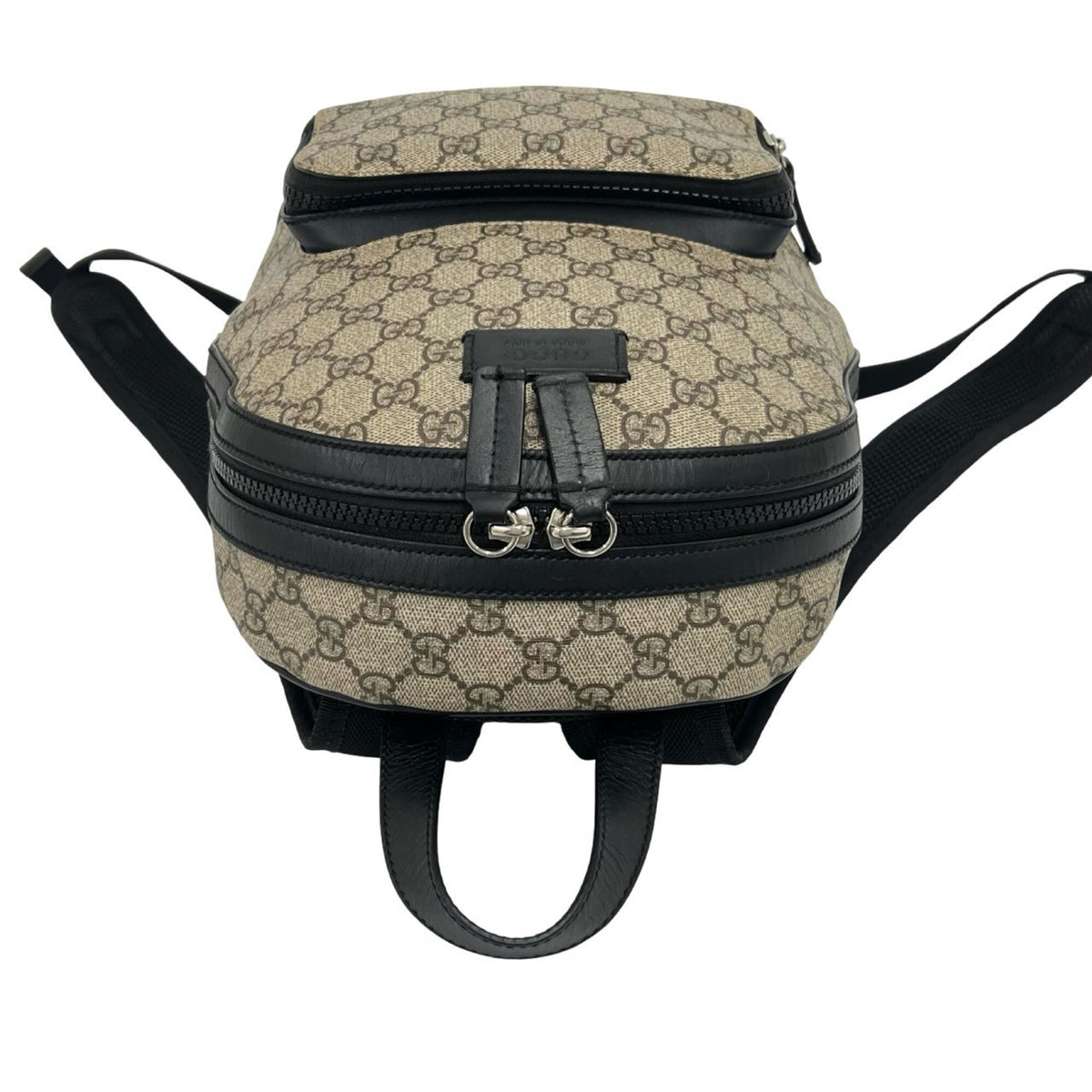 Gucci Beige Black Leather Elastane Backpack (Pre-Owned)