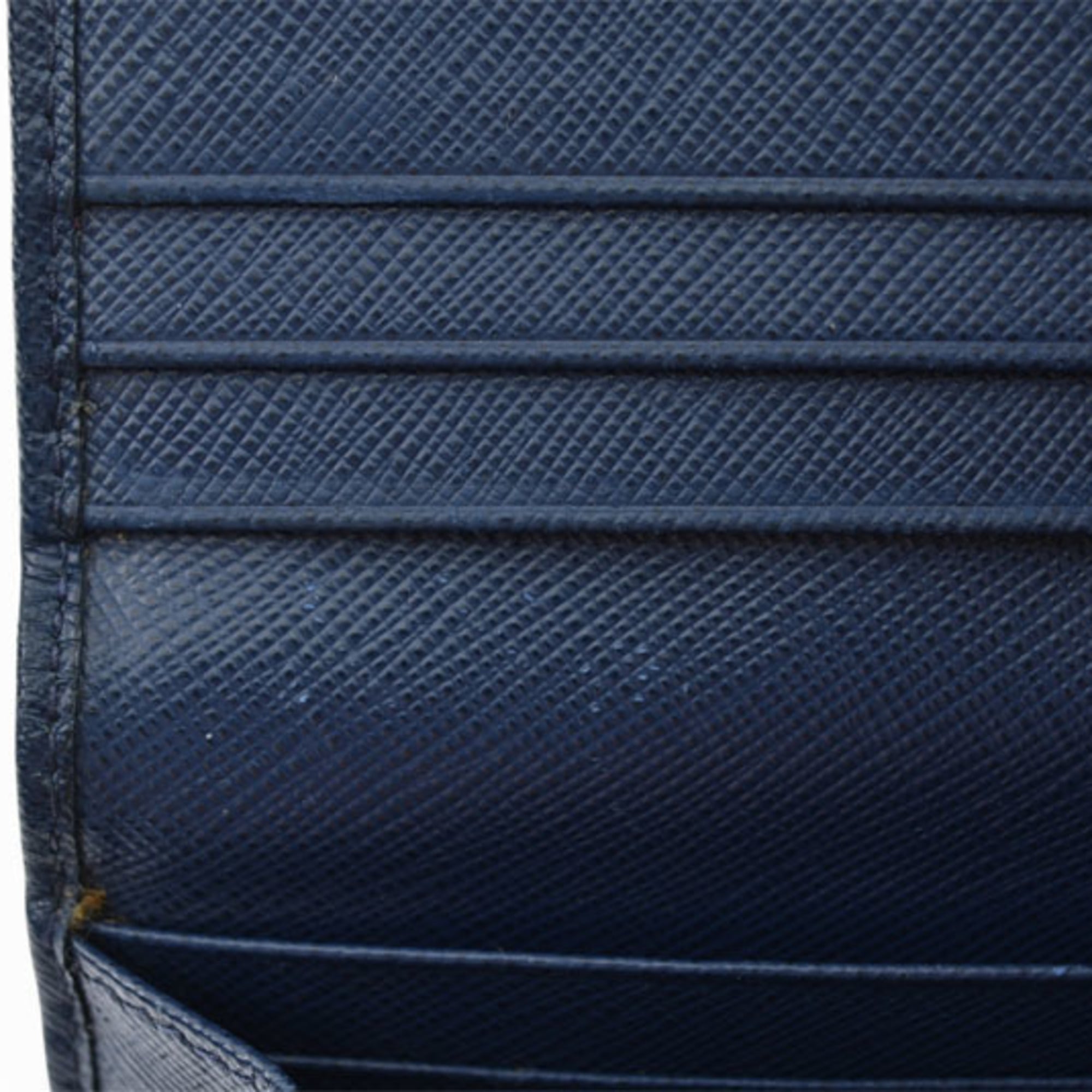Prada Saffiano Blue Bluette Leather Long Wallet (Bi-Fold) (Pre-Owned)