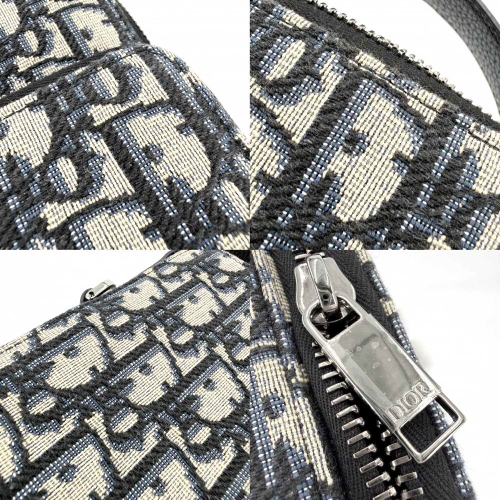 Christian Dior Navy Canvas Leather Pouch Shoulder Bag (Pre-Owned)