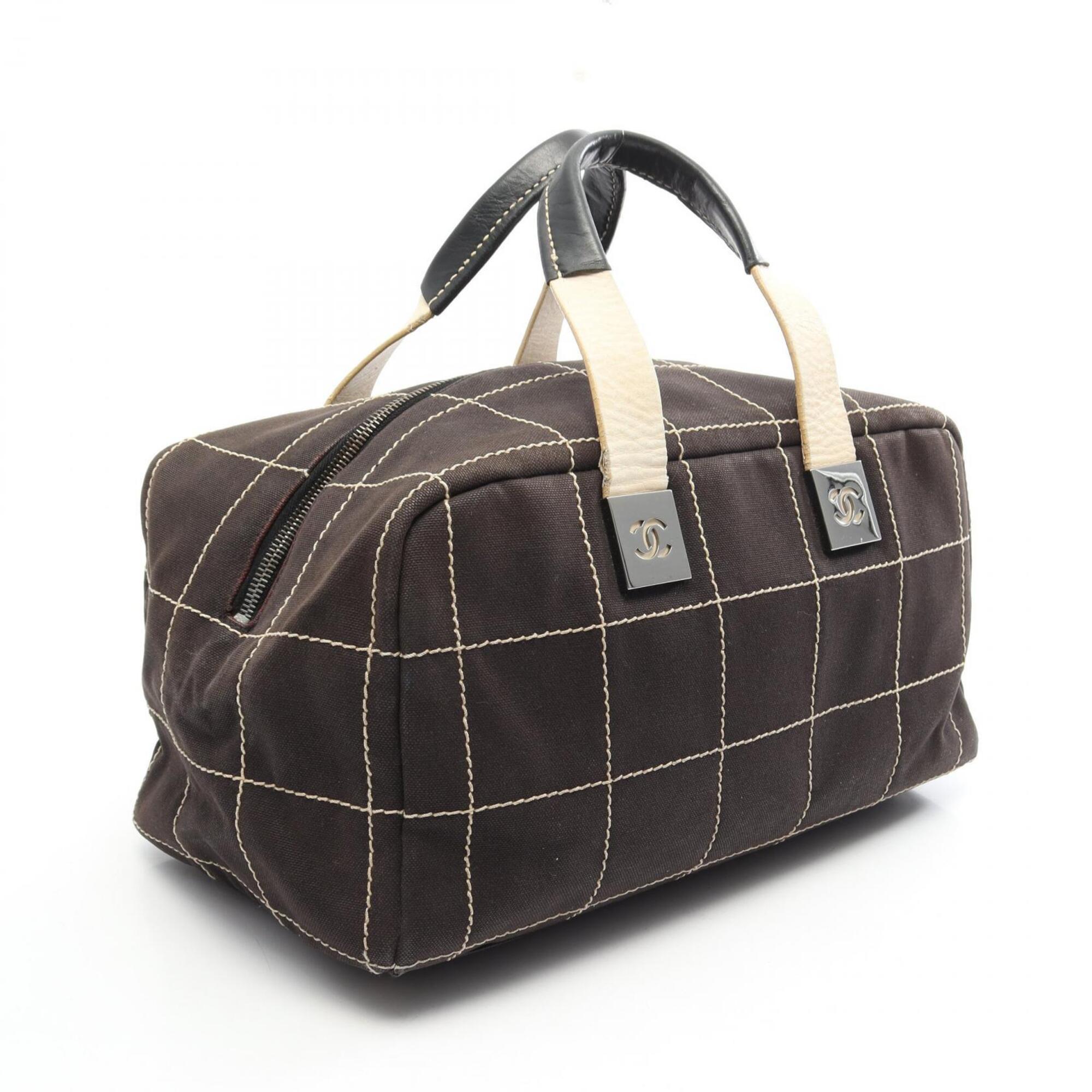 Chanel Black Leather Canvas Handbag (Pre-Owned)