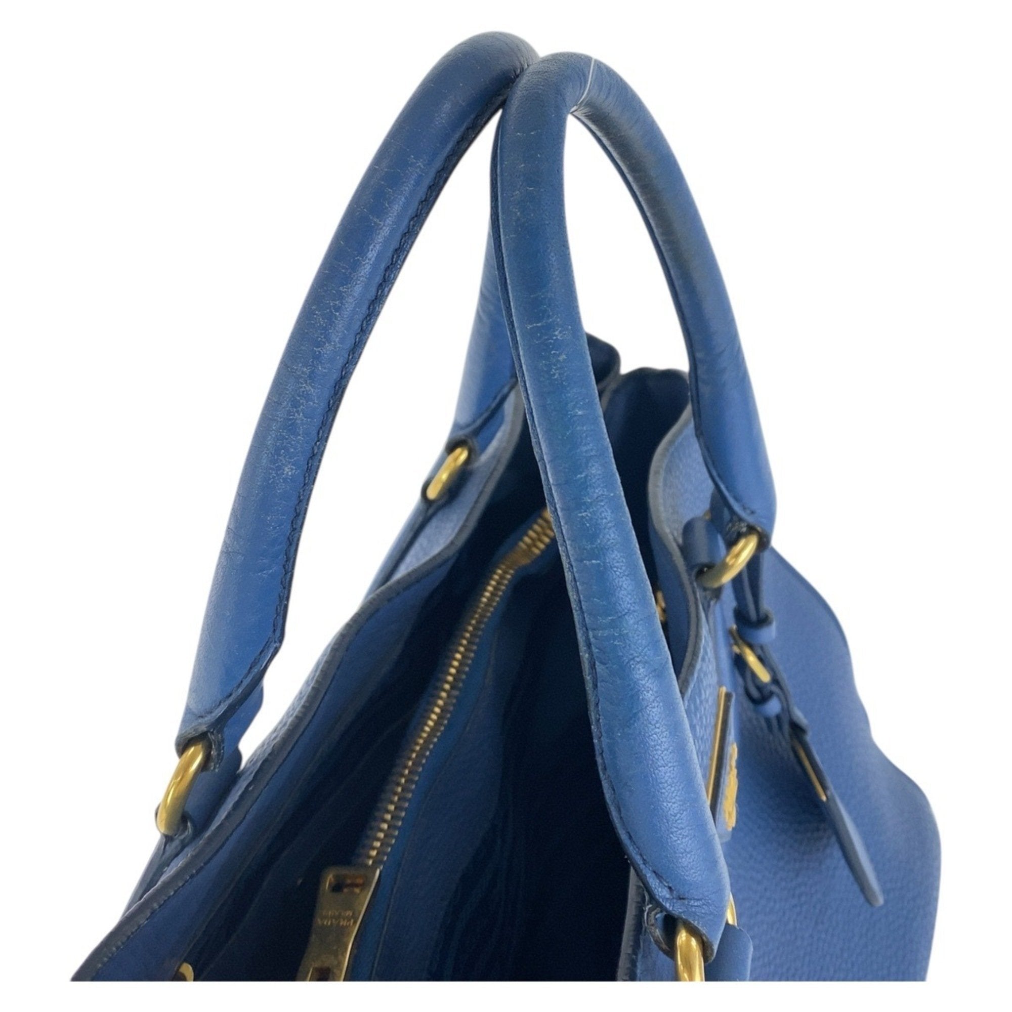 Prada Blue Leather Handbag Shoulder Bag (Pre-Owned)