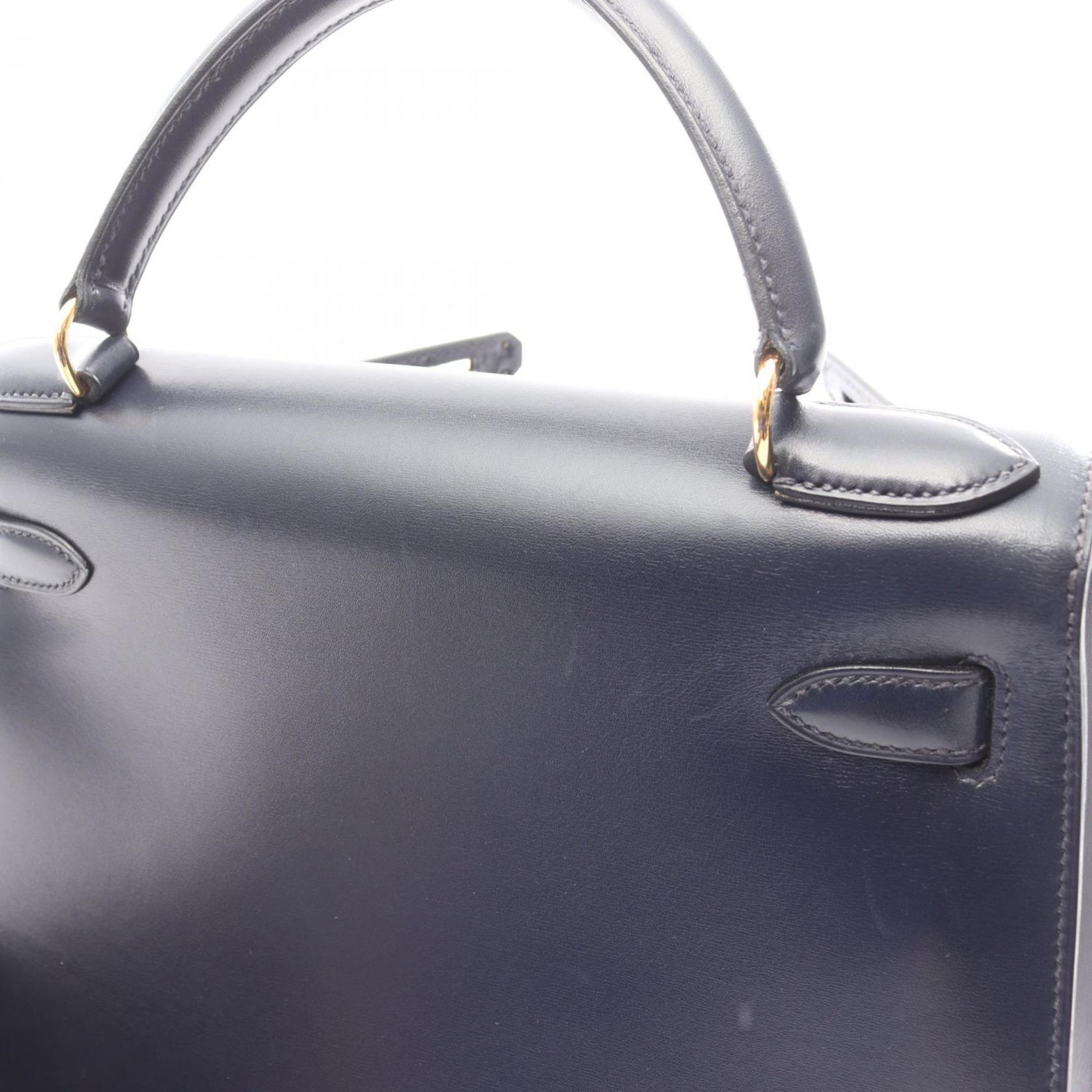 Hermes Blue Indigo Navy Box Calf Leather Handbag (Pre-Owned)