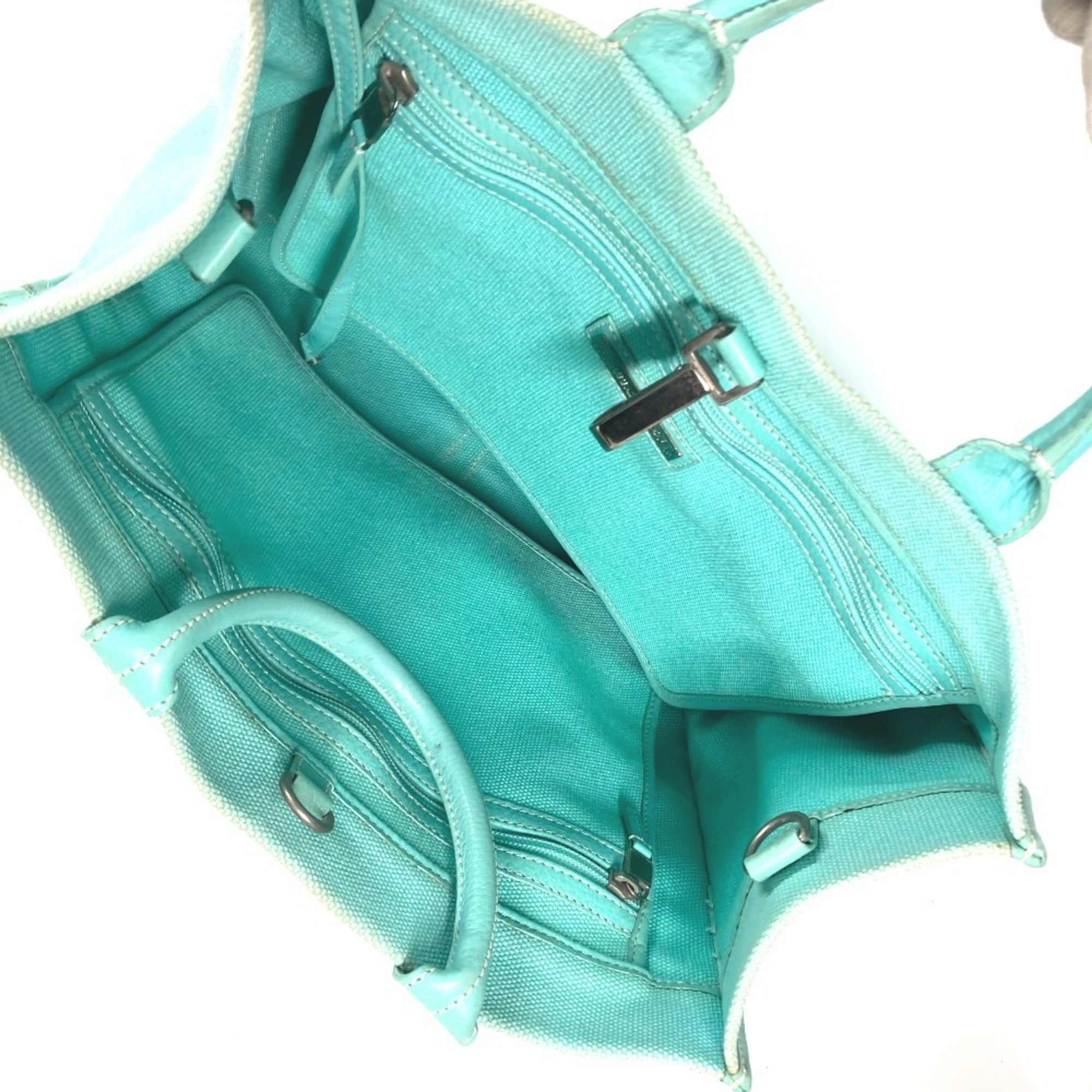 Tiffany Blue Canvas Handbag Shoulder Bag Tote Bag (Pre-Owned)