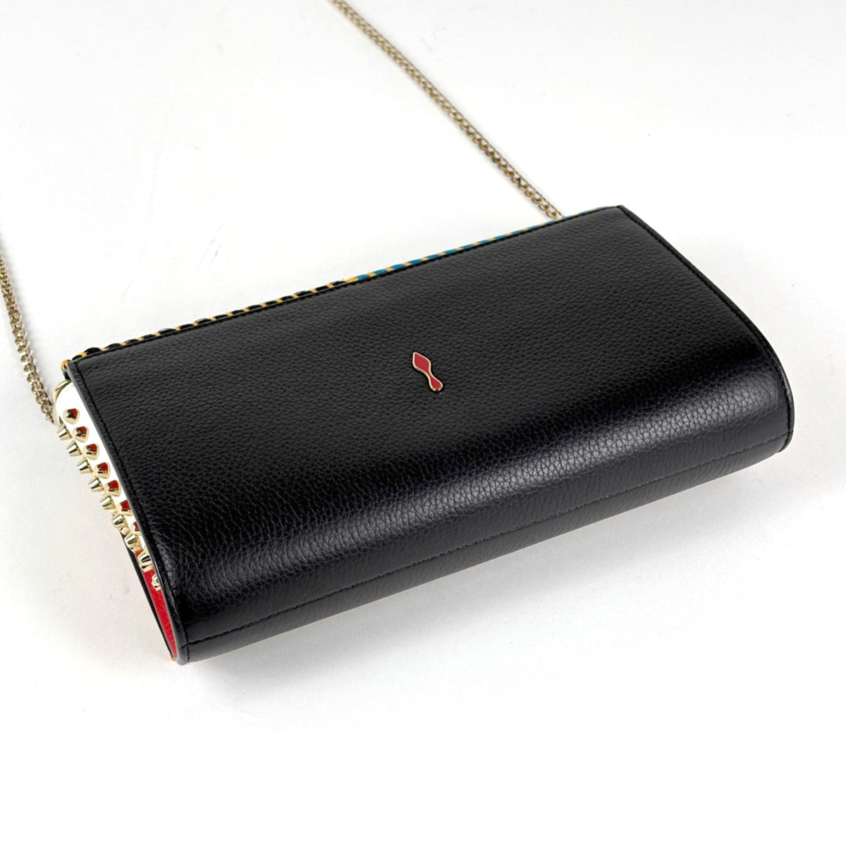 Christian Louboutin Black Multi-Color Fabric Leather Clutch Bag (Pre-Owned)