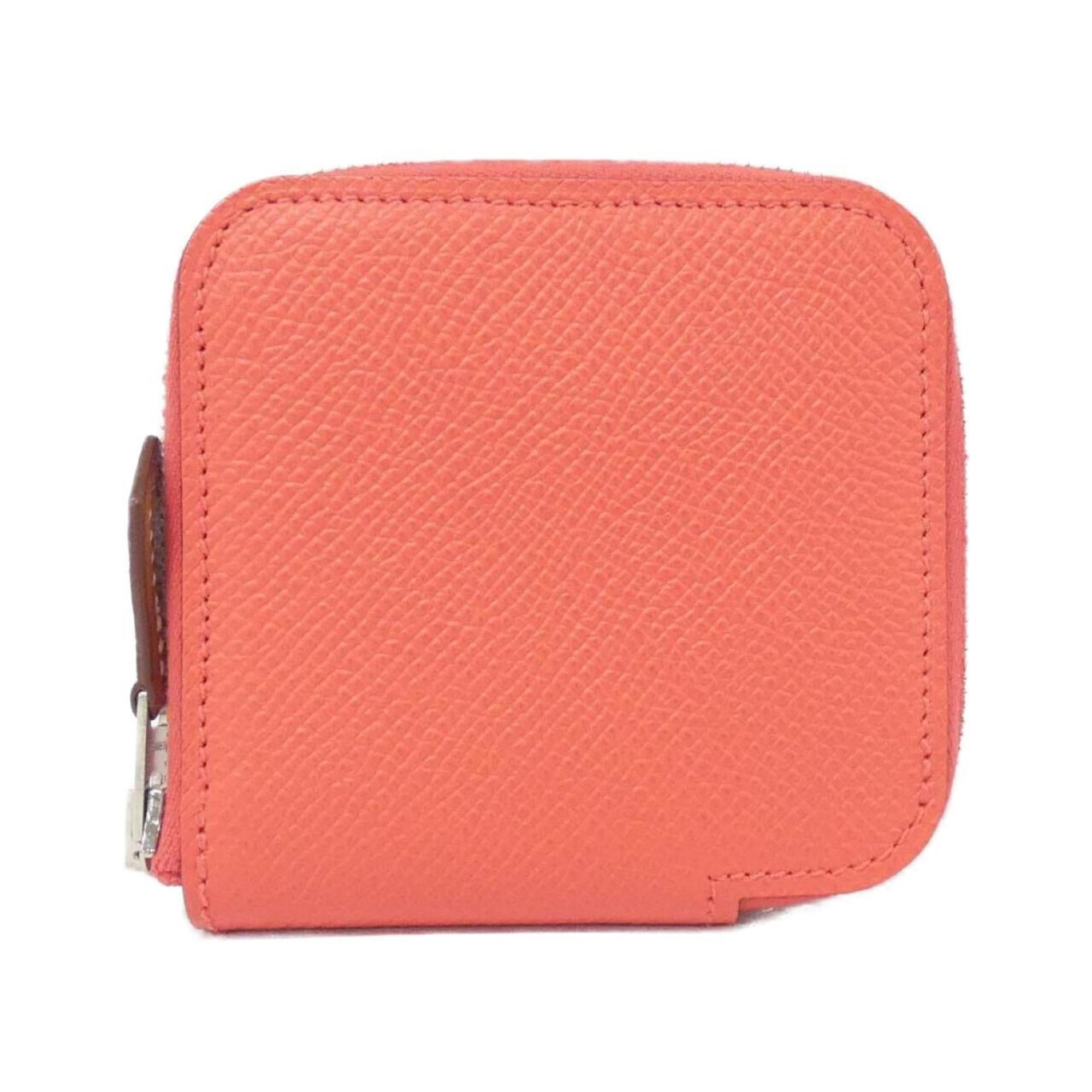 Hermes Pink Orange Rose Jaipur Rouge Grenat Epsom Leather Silk Coin Purse/Coin Case (Pre-Owned)