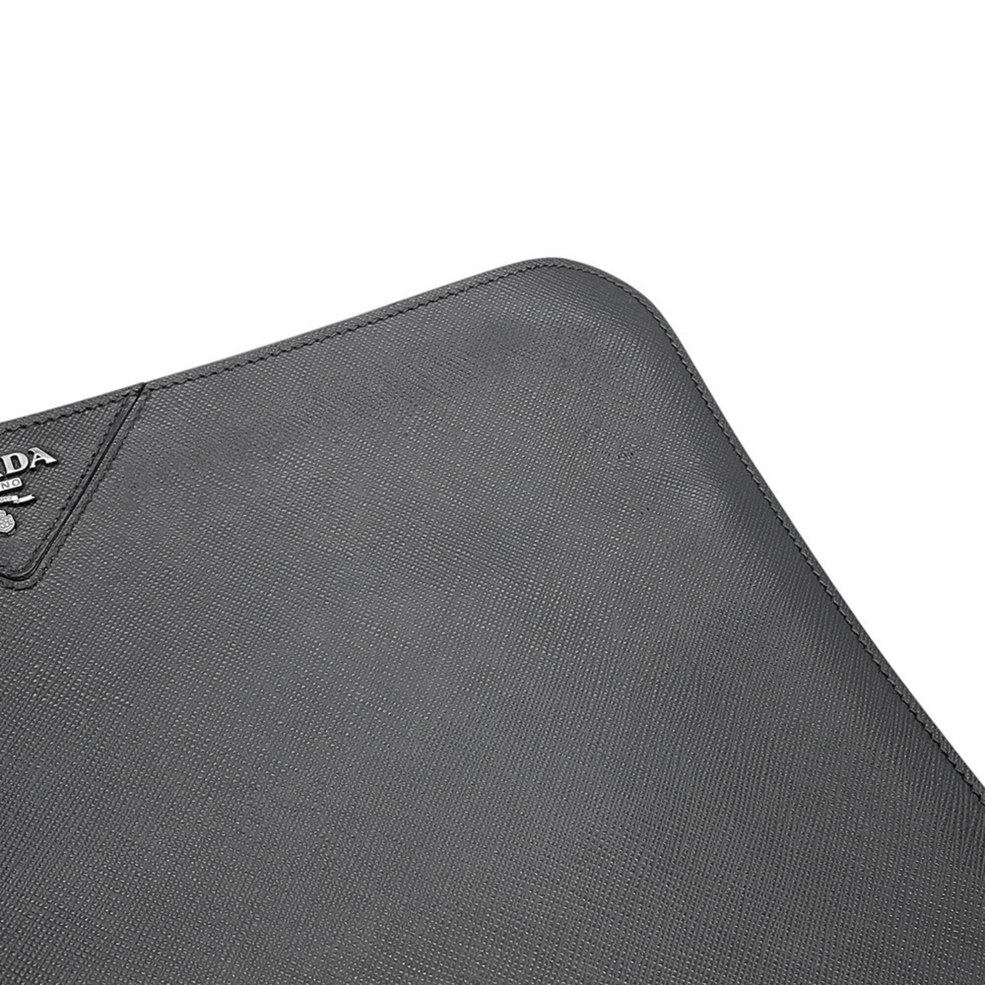 Prada Saffiano Black Leather Clutch Bag Document Case (Pre-Owned)