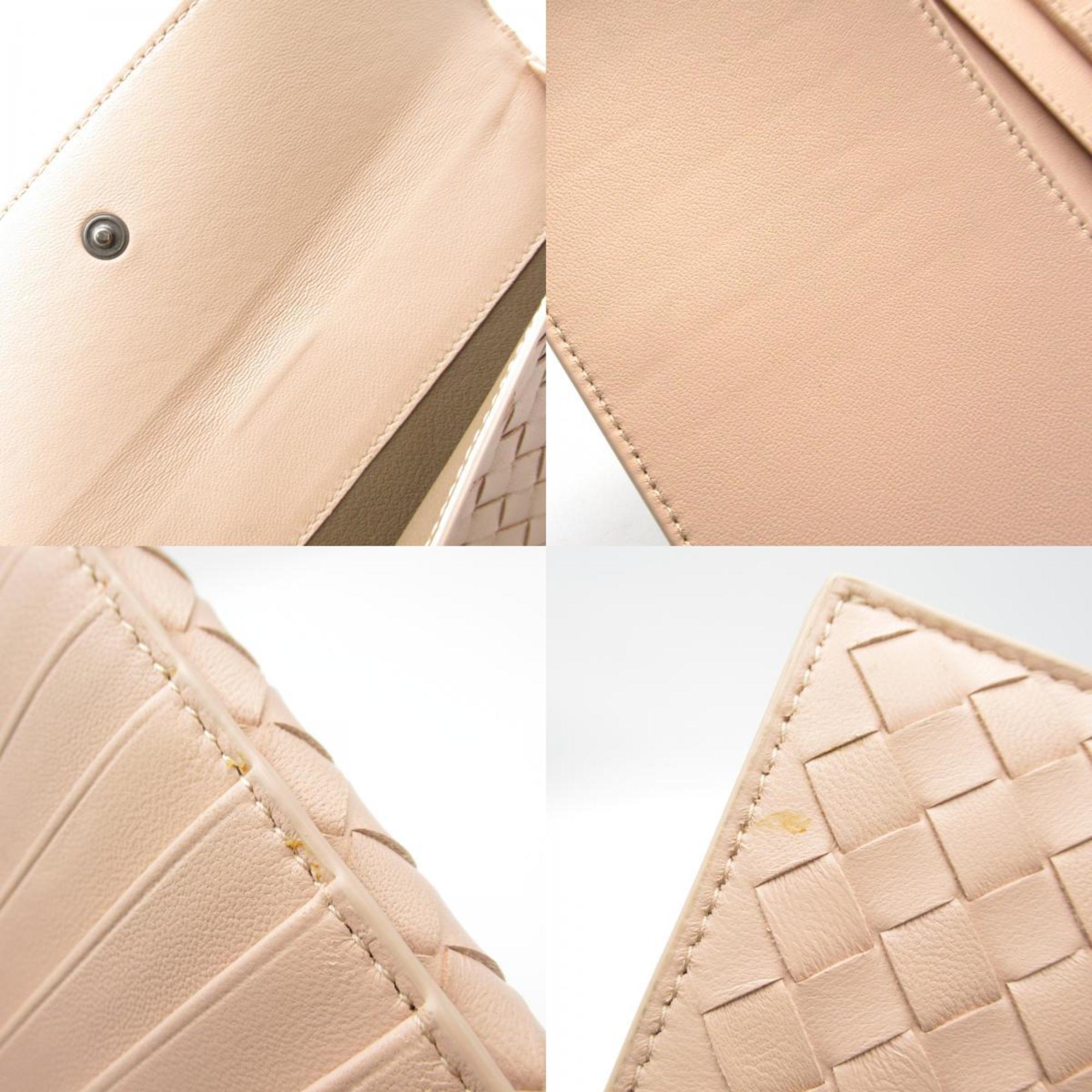 Bottega Veneta Pink Beige Leather Long Wallet (Bi-Fold) (Pre-Owned)