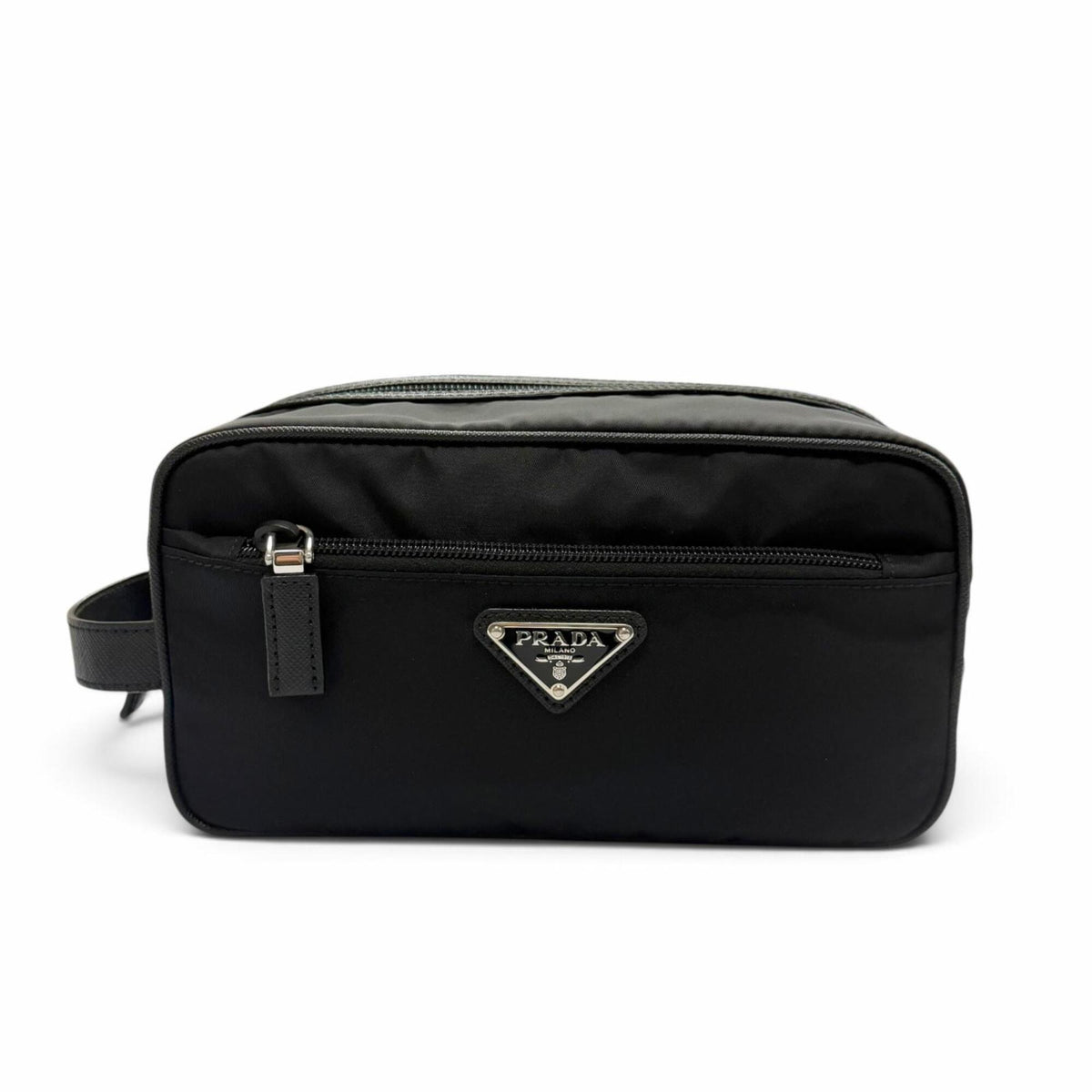Prada Black Nylon Leather Clutch Bag (Pre-Owned)