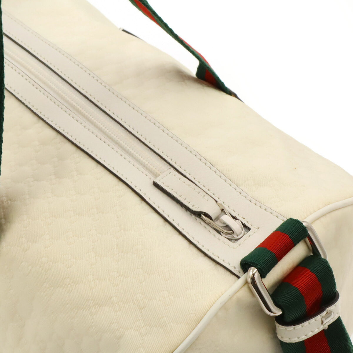 Gucci Green Red Color White Nylon Canvas Leather Boston Bag Shoulder Bag (Pre-Owned)