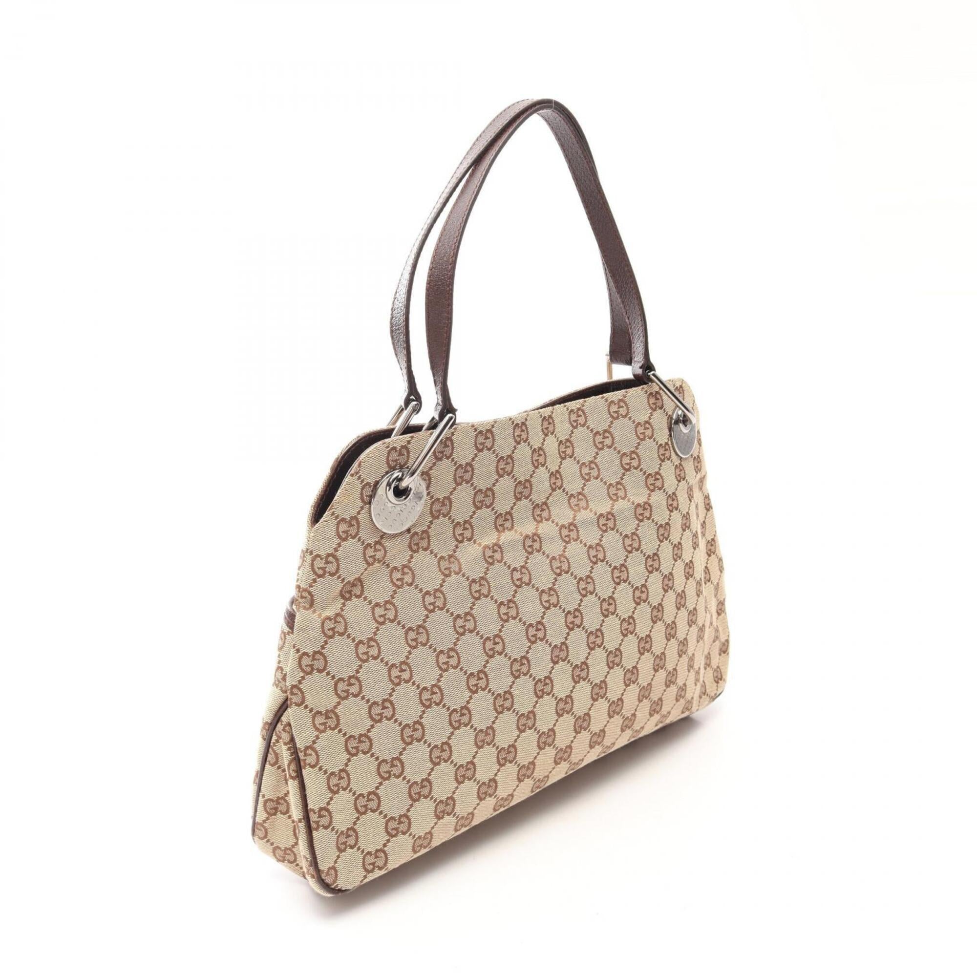 Gucci Beige Brown Leather Canvas Handbag Shoulder Bag (Pre-Owned)