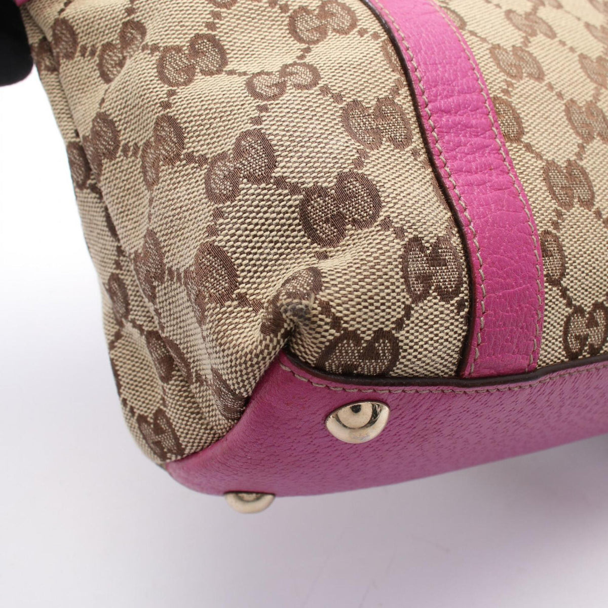 Gucci Abbey Beige Brown Purple Gg Canvas Leather Tote Bag (Pre-Owned)